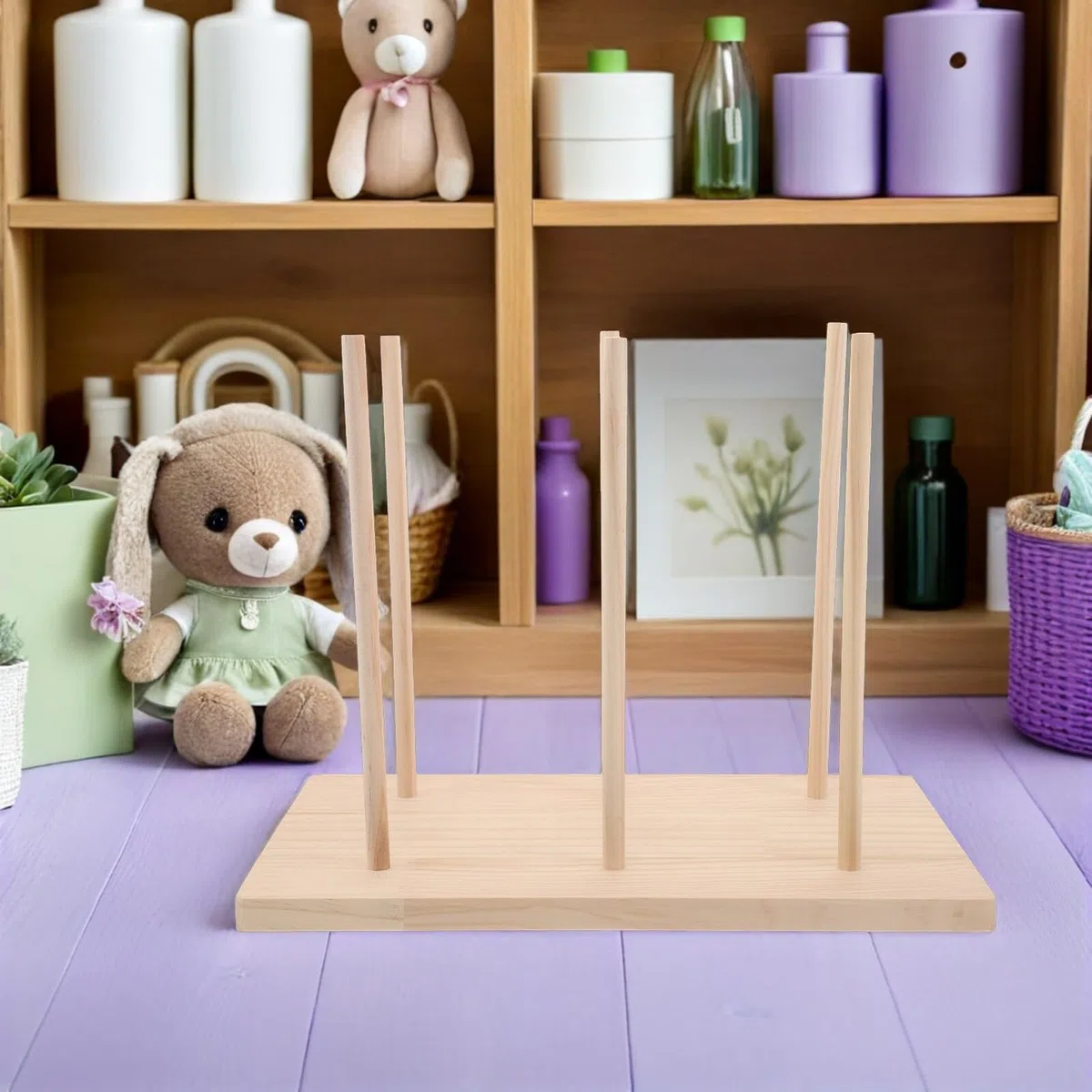 HEMOTON Holz Puppenständer für 6 Handpuppen Stabiler Fingerpuppen Organizer Platzsparend und Stoßfest Puppenhalter für Klassenzimmer Kindergarten und Zuhause