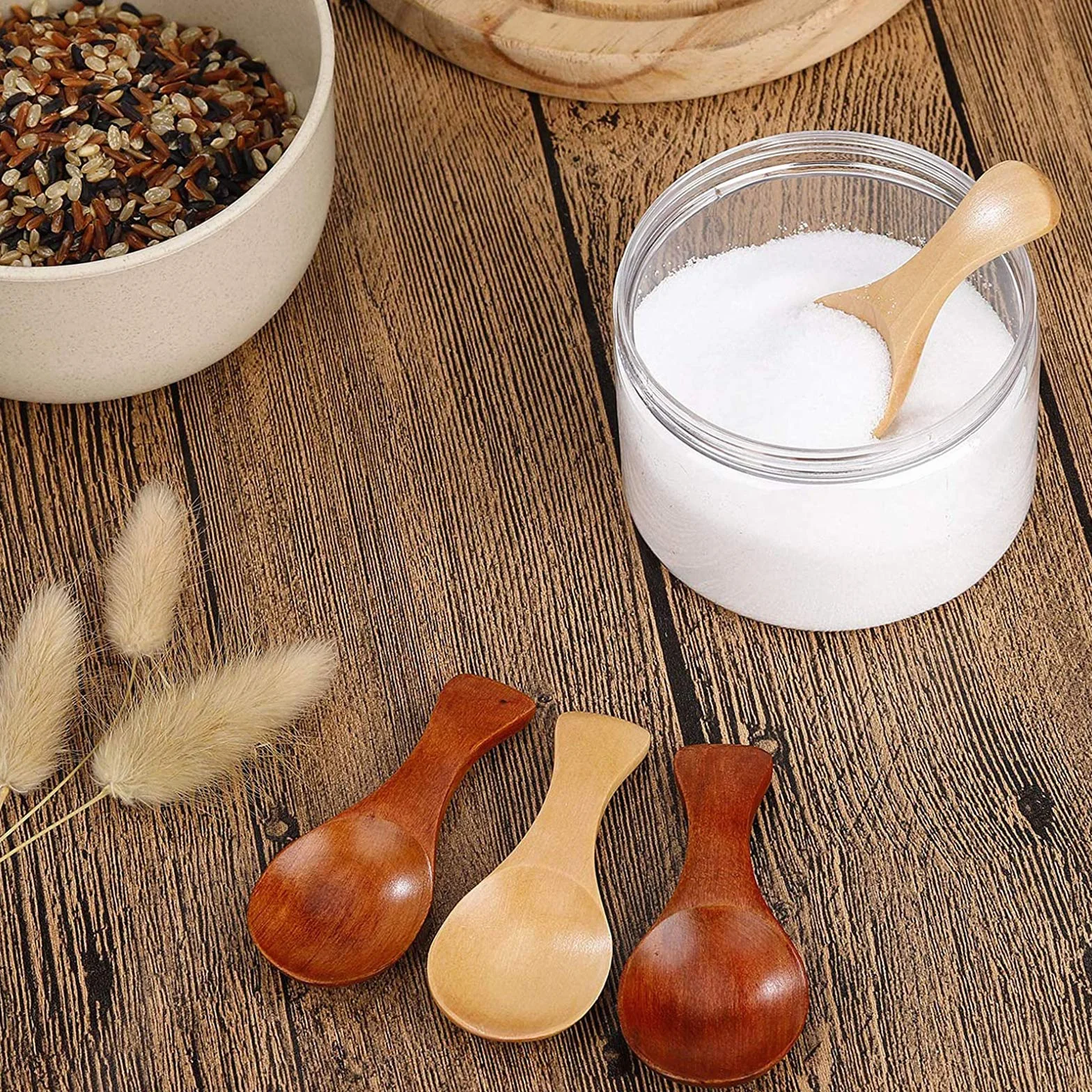 6 Stücke Mini Holzlöffel mit kurzem Griff Kleiner Salzlöffel aus Holz, Klein Badesalz Löffel für kleine Marmeladengläser, Gewürze, Gewürze, Gewürze, Zucker, Honig, Kaffee, Tee, Süßigkeiten