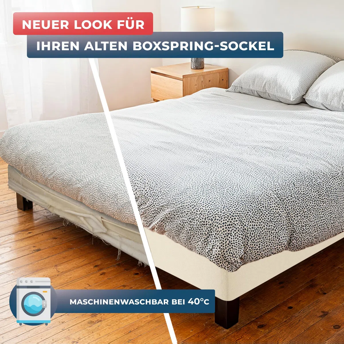 Wrappybag Boxspring Bettumrandung 90 x 200 mit Gummibändern – Neuer Look für Ihren Alten Boxspring-Sockel – Farbe Hellbeige - Betthusse in 6 Größen Verfügbar