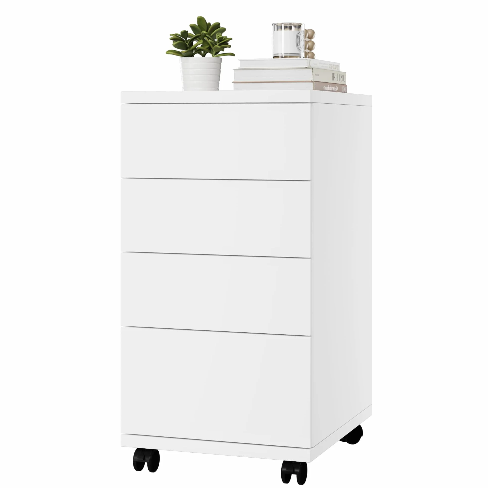 HOCSOK Rollcontainer mit Schubladen, Rollcontainer Schreibtisch mit Rollen, Büroschrank unter dem Schreibtisch für Zuhause und Büro (Weiß)
