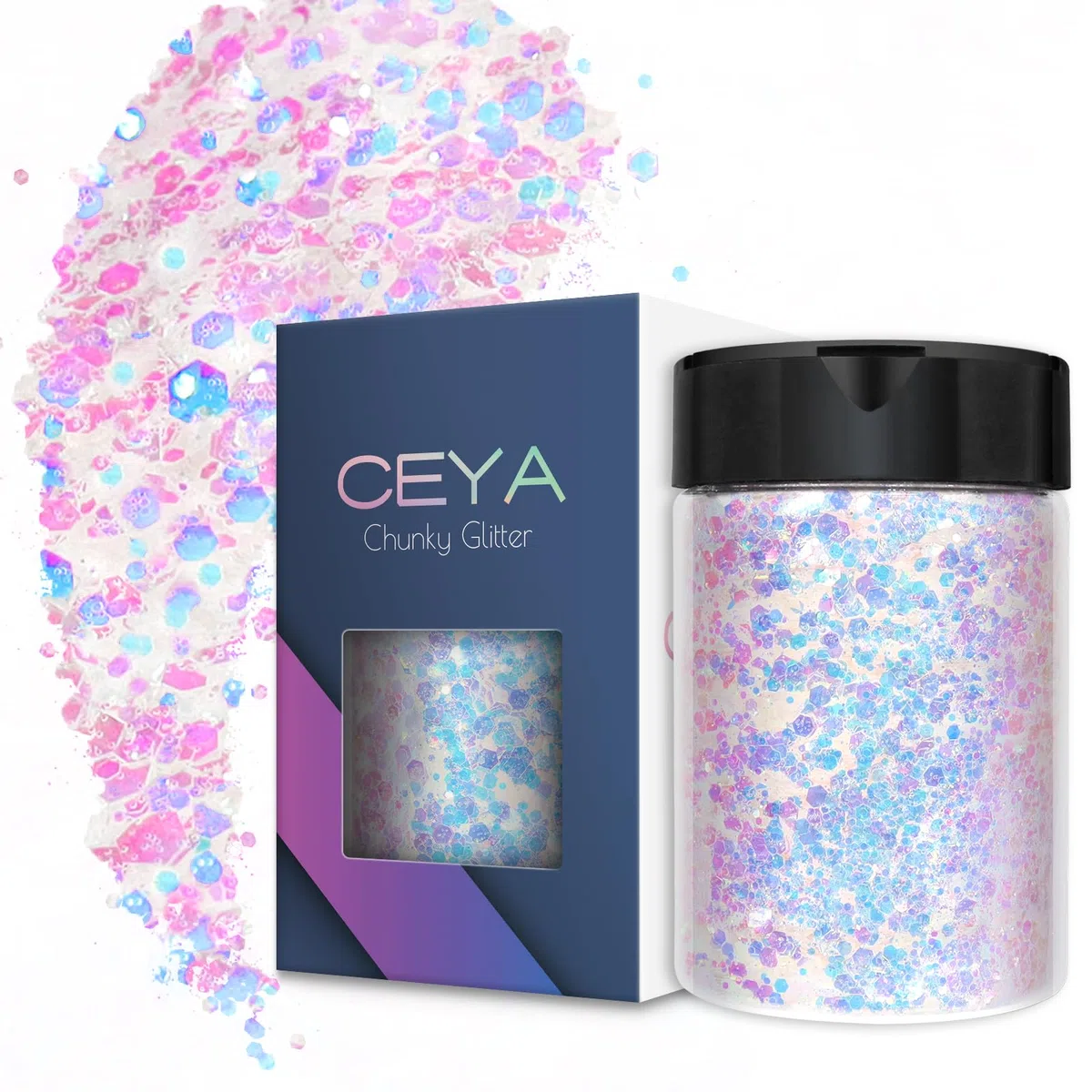Ceya Magischer Opal-Glitzer, 3.5oz/100 g, Bastelarbeiten, grobes Glitzer-Pulver, gemischte feine Flocken, schillernde Nagel-Pailletten für Epoxidharz, Tumbler, Schleim, Malerei, Festival-Dekoration