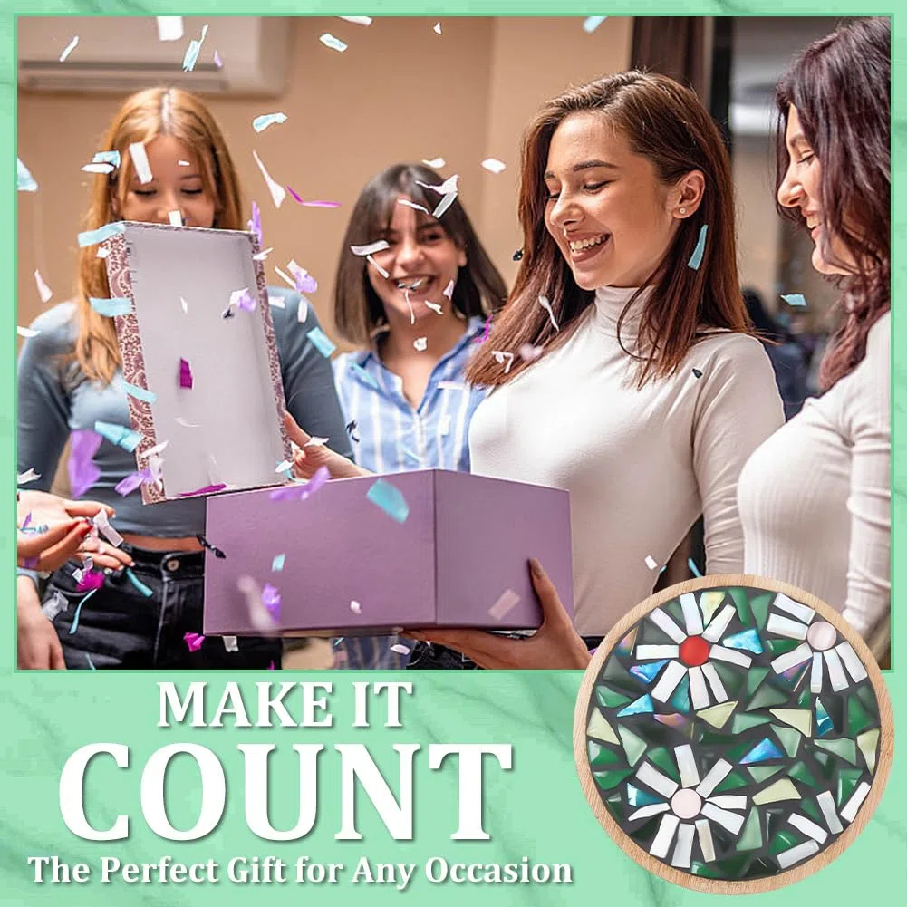 WEBEEDY 3 Stile DIY Mosaik Bastelset Blumenmosaik Bambus Untersetzer Kits Für Erwachsene Anfänger, Grüne Glasmosaikfliesenstücke Mit Leerem Bodentablett Für Handgefertigte Kunst-Wohndekoration