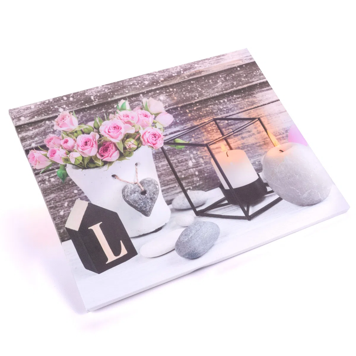 Nexos Trading LED Wandbild mit Beleuchtung Love 40 x 50 cm Kunstdruck Landhaus Vintage-Stil flackernde Kerzen Shabby Chick Hütte