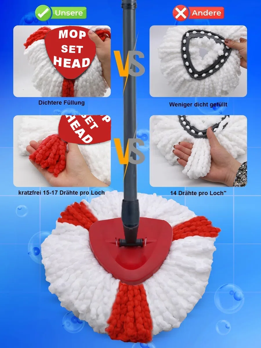 6 Stuck Wischmopp Ersatzköpfe für Turbo 2-in-1 Mop, Wischmop Ersatzbezug, Mikrofaser Wischmob Ersatzmop Moppköpfe für Bodenwischer und EasyWring&clean Mopp