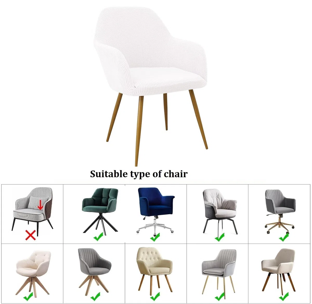 EBETA Bürostuhlbezug Schwingstuhlhussen Stuhlbezug Jacquard Stuhlabdeckung Stuhlhussen Elastisch Stuhlüberwürfe Hussen für Bürostuhl, Computerstuhl, Drehstuhl (Milchweiß, 2 Stück)