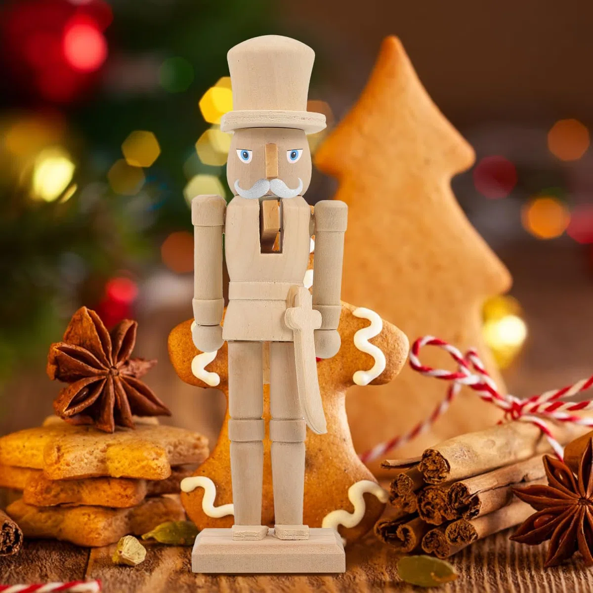 Veemoon 3 Stück Unlackierte Holz Nussknacker Figuren Unvollendete Walnuss Soldaten Puppen DIY Weihnachtsdekoration Kreatives Bastelspiel für Festliche Wohnraumgestaltung