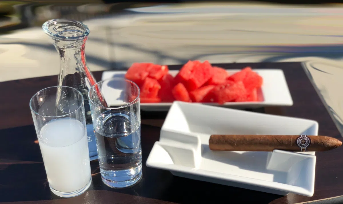 Topkapi 200.316-3-TLG Gedeck-Set aus Glas für Raki/Ouzo “Efendi”, 2 Original Raki Ouzo Gläser und eine Karaffe