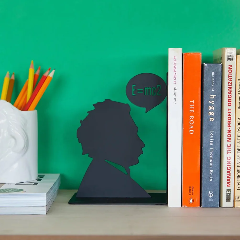 Balvi Buchstütze Einstein Schwarz Farbe Dekorative Buchstütze die Ikone von Albert Einstein Eisen 17