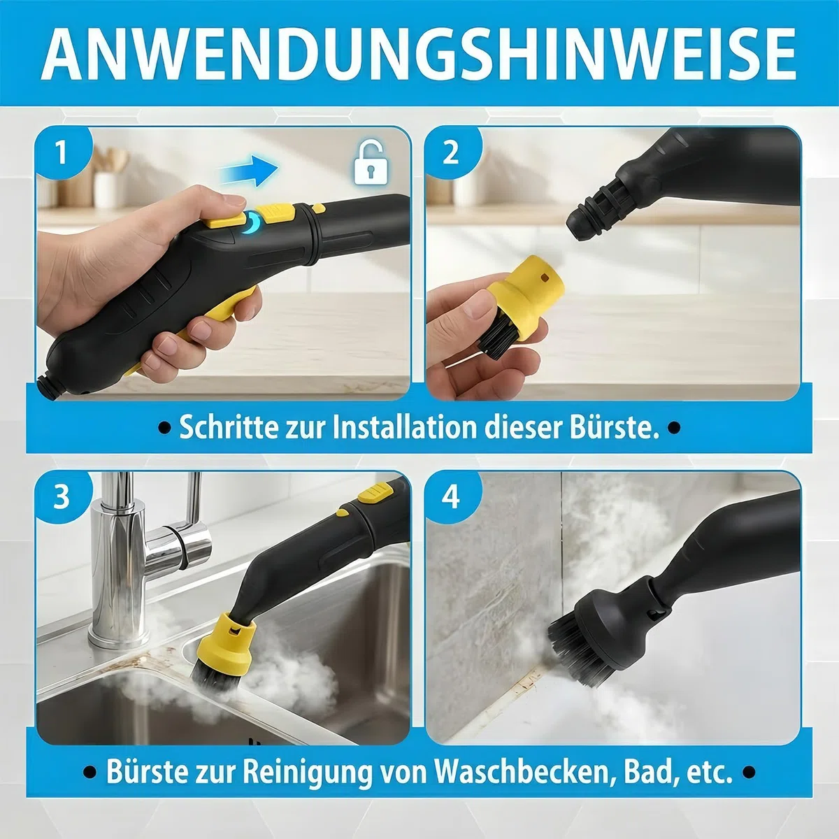 12 Stück Dampfreiniger Zubehör für Kärcher, Kompatibel mit SC1 SC2 SC3 SC4 SC5, Dampfreiniger Ersatzteile für Kärcher, Inkl Rundbürste Flachbürste Düsen Mikrofaser-Tuch, für Küche Bad Auto