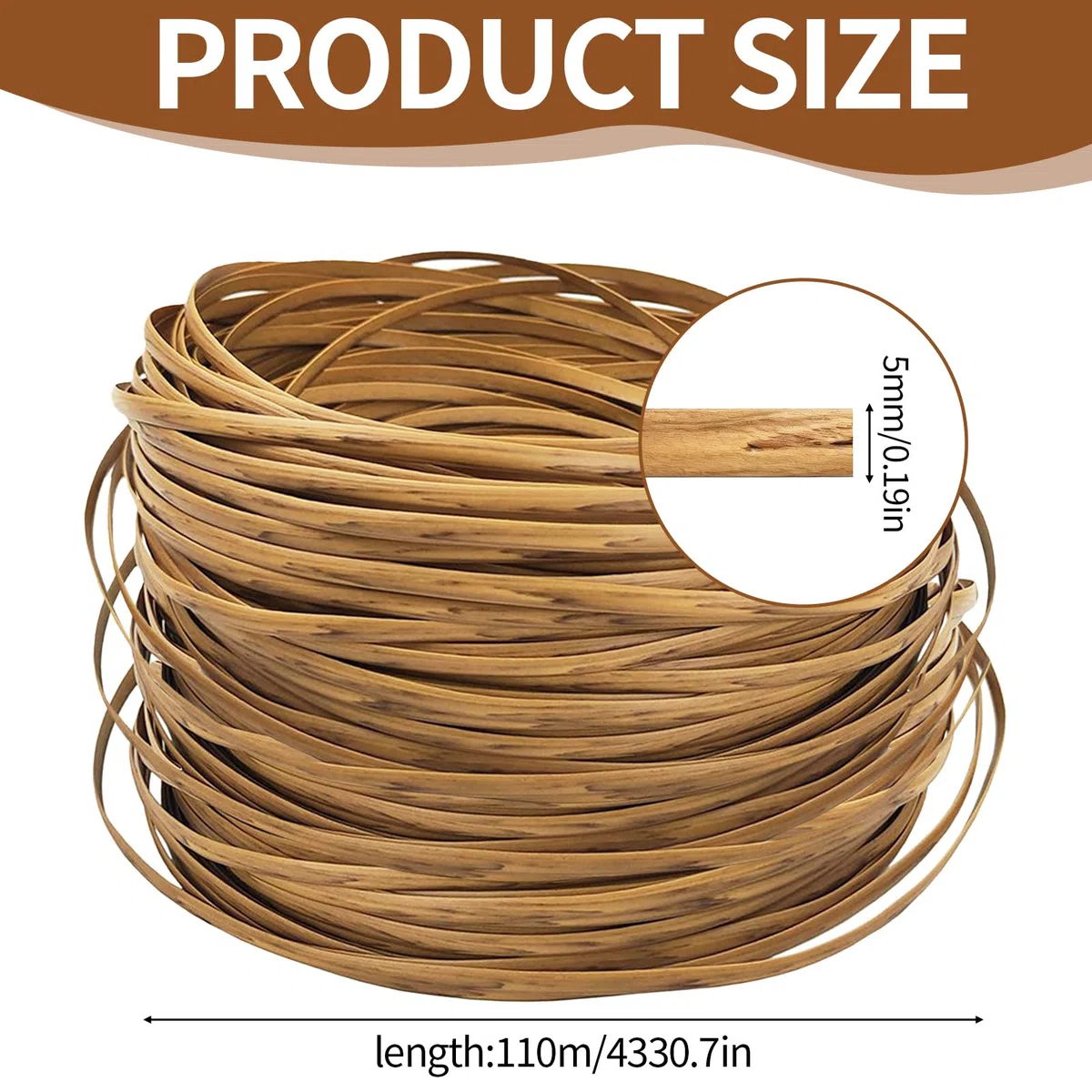 NEUSID 110 m PE Rattan Reparatur Set, Synthetische Rattan Reparaturmaterial 5 mm breit Zuschneidbar für Stuhl Liegestuhl Heimwerken Weben oder Reparaturen (Holzmaserungsfarbe)