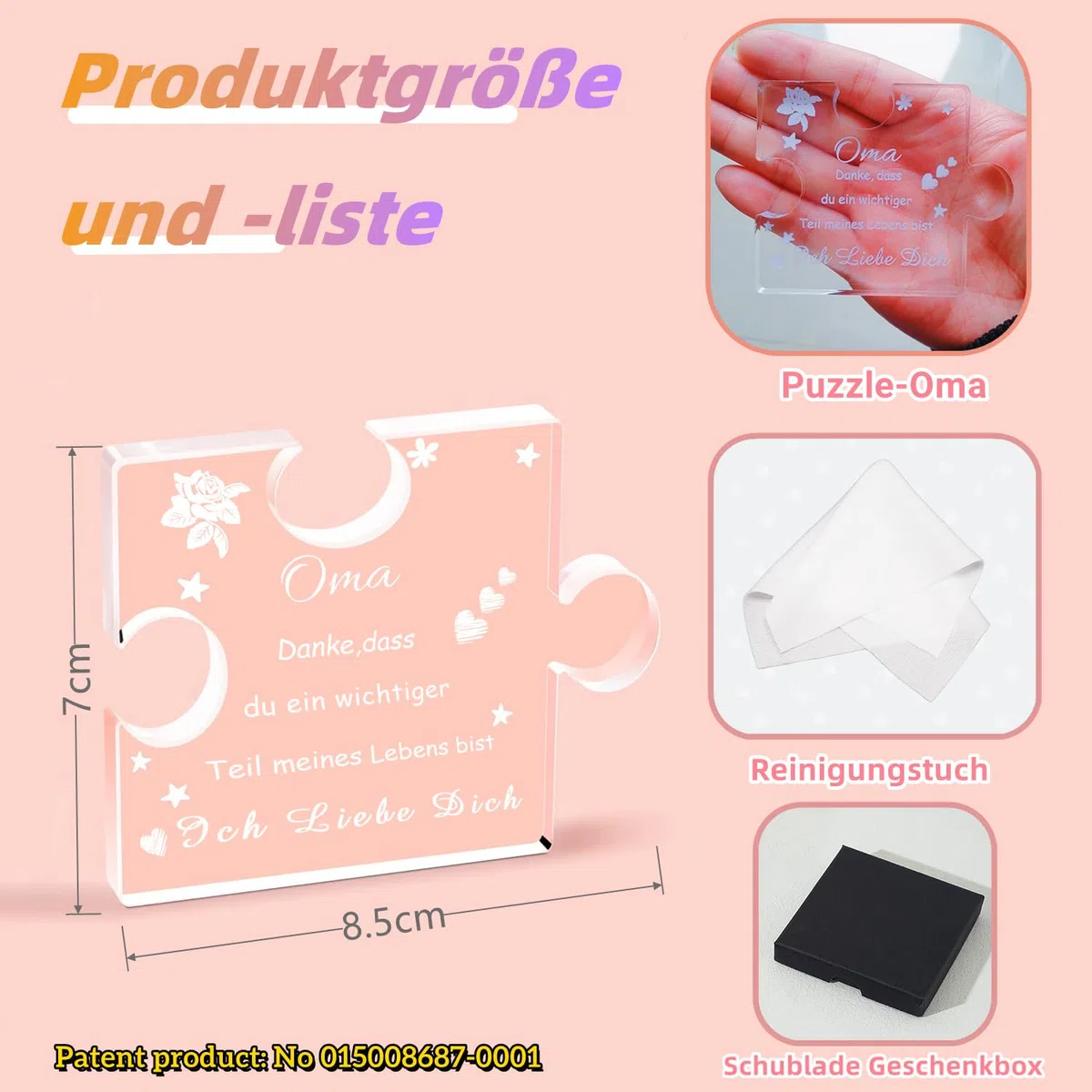 RISFIHEI Oma Geschenk, Geschenk Oma Geburtstag, Gravierte Acryl Block Puzzle, Geschenke für Oma zum Großelterntag Muttertag Weihnachten, Sinnvolle Geschenke für Oma (Oma)