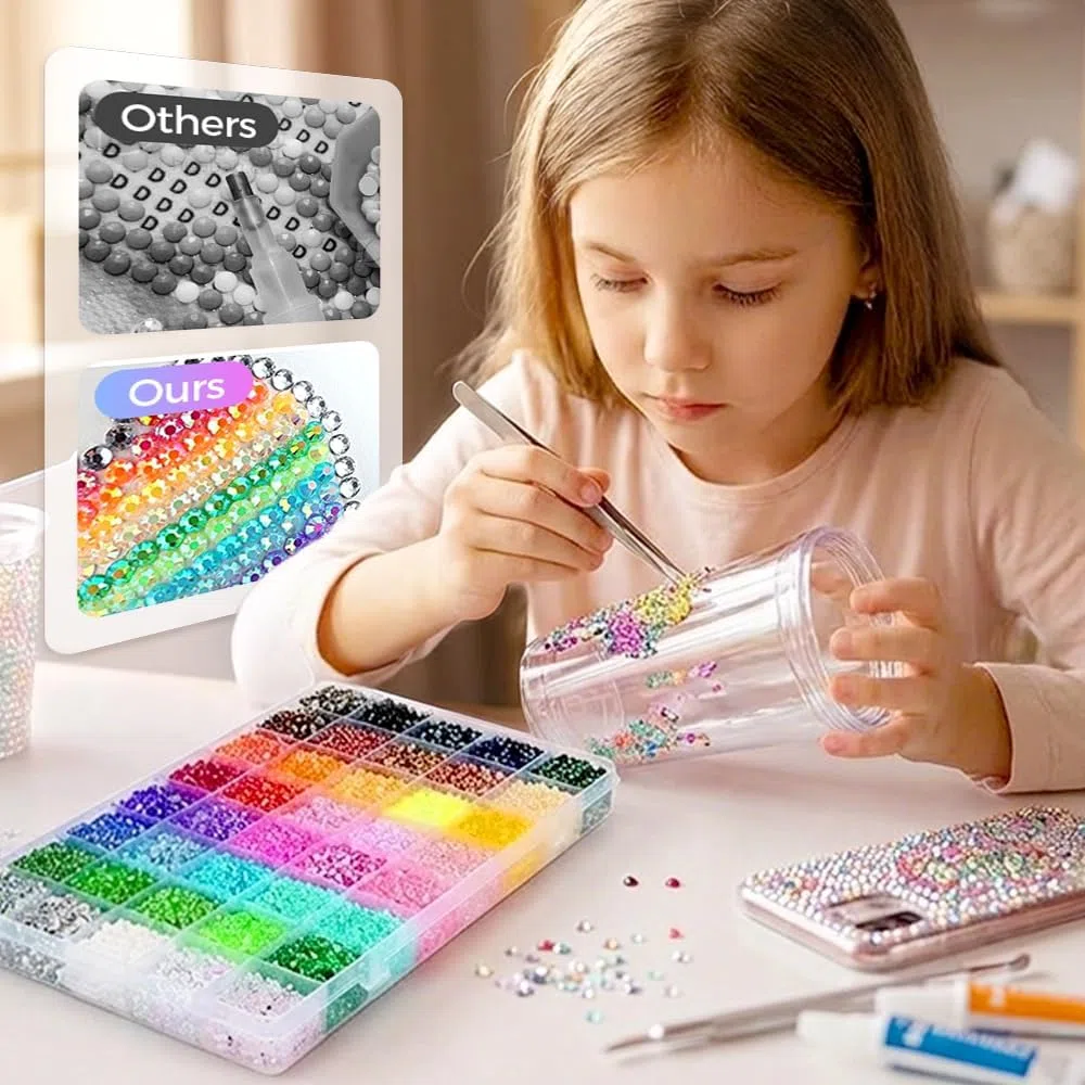 Strasssteine Set - 32000 Teiliges Glitzersteine zum Basteln, 40 Farben Bedazzler Kit with Glue, 3mm Rhinestones für Basteln Nägel Textilien Diamond Painting (A)