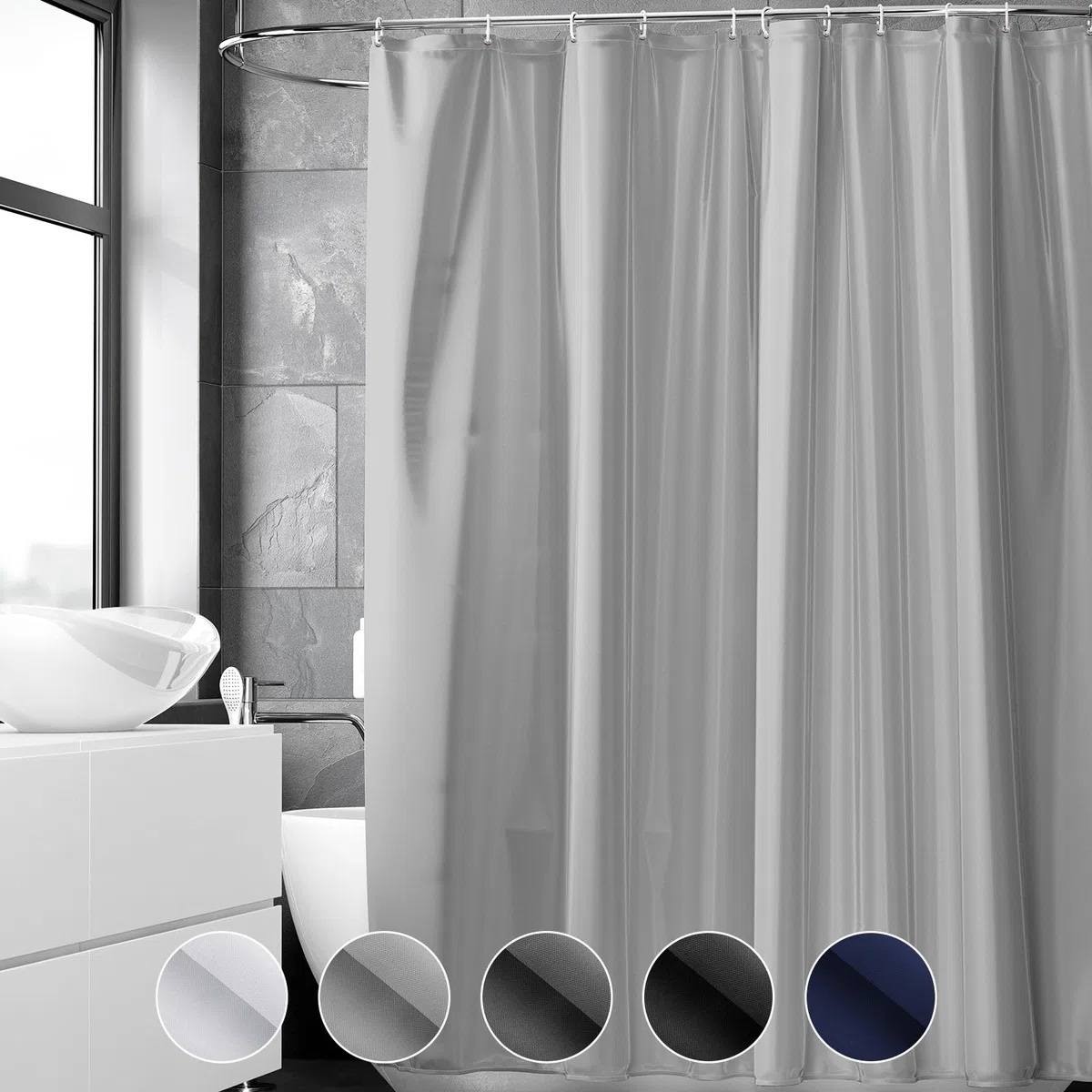 REDKEY Duschvorhang 240x200 cm, Anti-schimmel Badvorhang, Waschbar Schnelltrocknend Wasserabweisend PVC Textil, Antibakteriell Badewanne Vorhang mit 16 Haken für Bad Dusche, Grau
