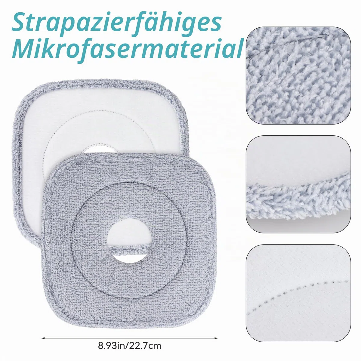Sgizoku Universal-Wischmopp-Nachfüllpad für quadratischen Drehmopp und Eimer, 8 Stück Mikrofaser-Wischmopp-Nachfüllungen für Bodenwischer-Ersatzbezug – waschbarer und wiederverwendbarer Wischbezug