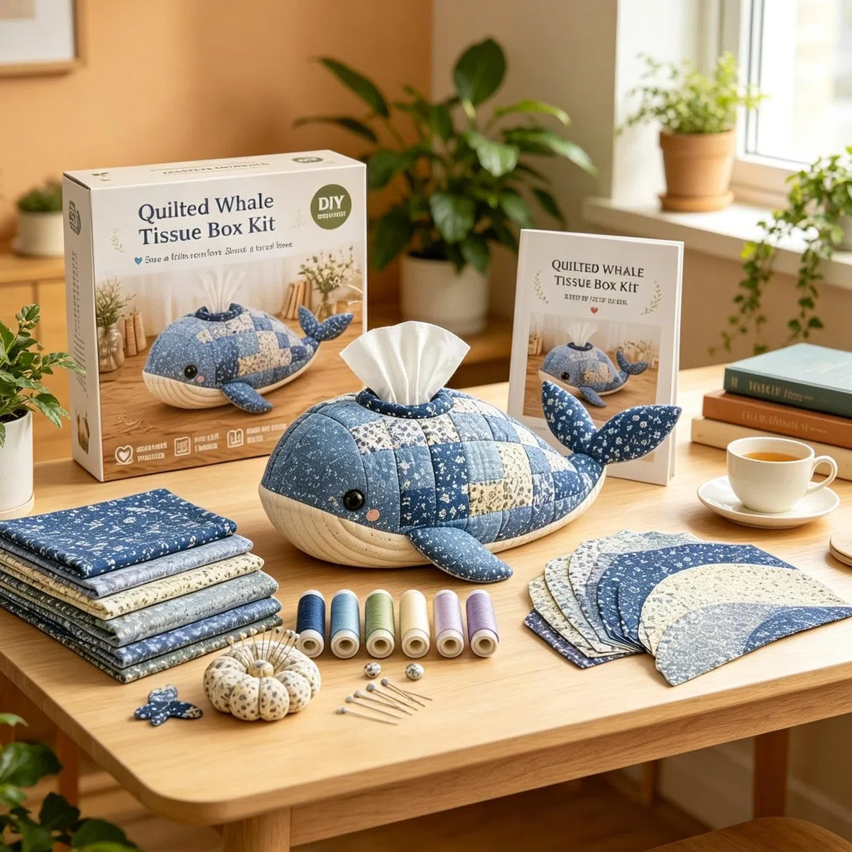 Generisch Quilted Sea Animal Tissue Box DIY Kit | Handmade Decorative | Handmade Tissue Box DIY Kit | for Women Beginners Bathroom Office Home Bedroom Desk Vanity Living Room