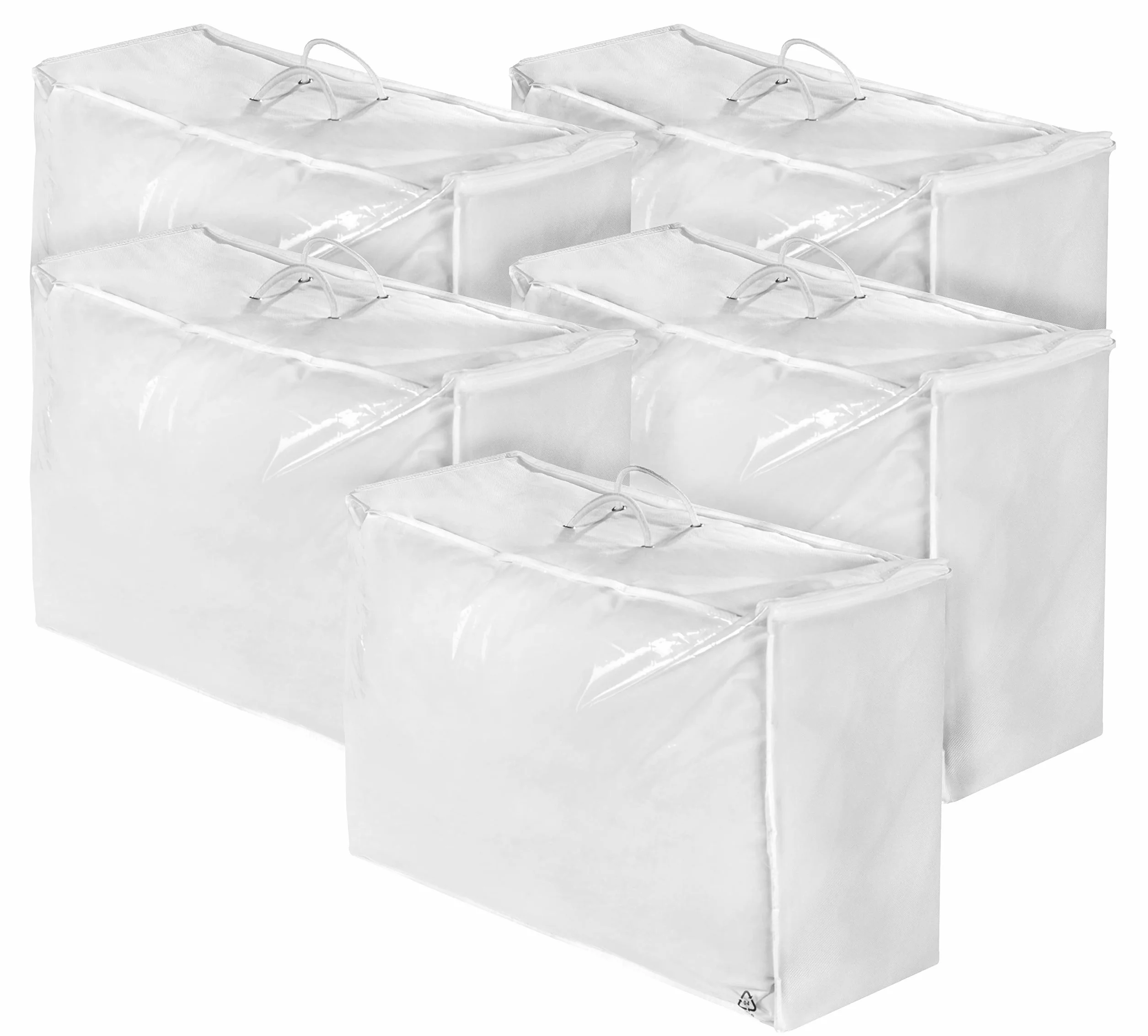 sleepling 5er Set Aufbewahrungstasche für Bettdecken und Kissen, Aufbewahrung Taschen für Bettwäsche, Reißverschluss, Tragegriffe, staubfrei, 58 x 40 x 25 cm