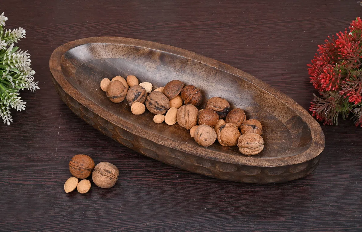 Samhita Dekorative Schale aus Mangoholz, Heimdekoration, Heimdekoration, Tafelaufsatz, Bauernhaus, Land, Restaurant, Café (35,6 x 15,2 x 5,8 cm)