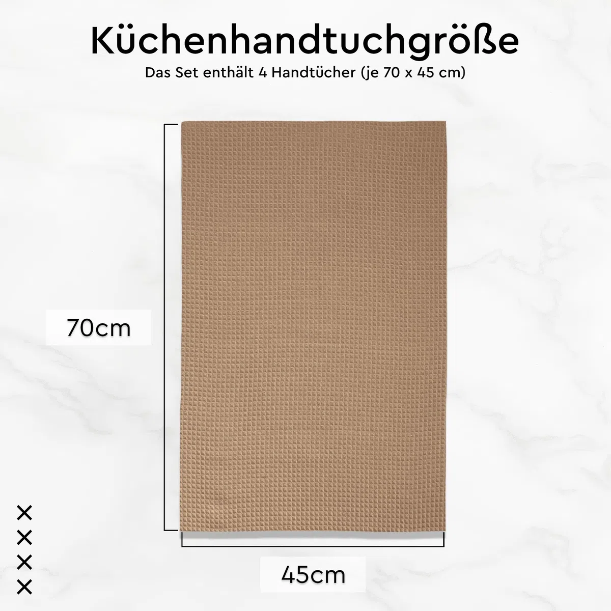 Encasa XO Küchenhandtücher und Waschlappen aus Baumwolle | Beige | Waffel und Flachgewebe-Geschirrtuch | Geschirrtuch-Set | 70x45 cm, Wiederverwendbar und schnell trocknend 4er-Set