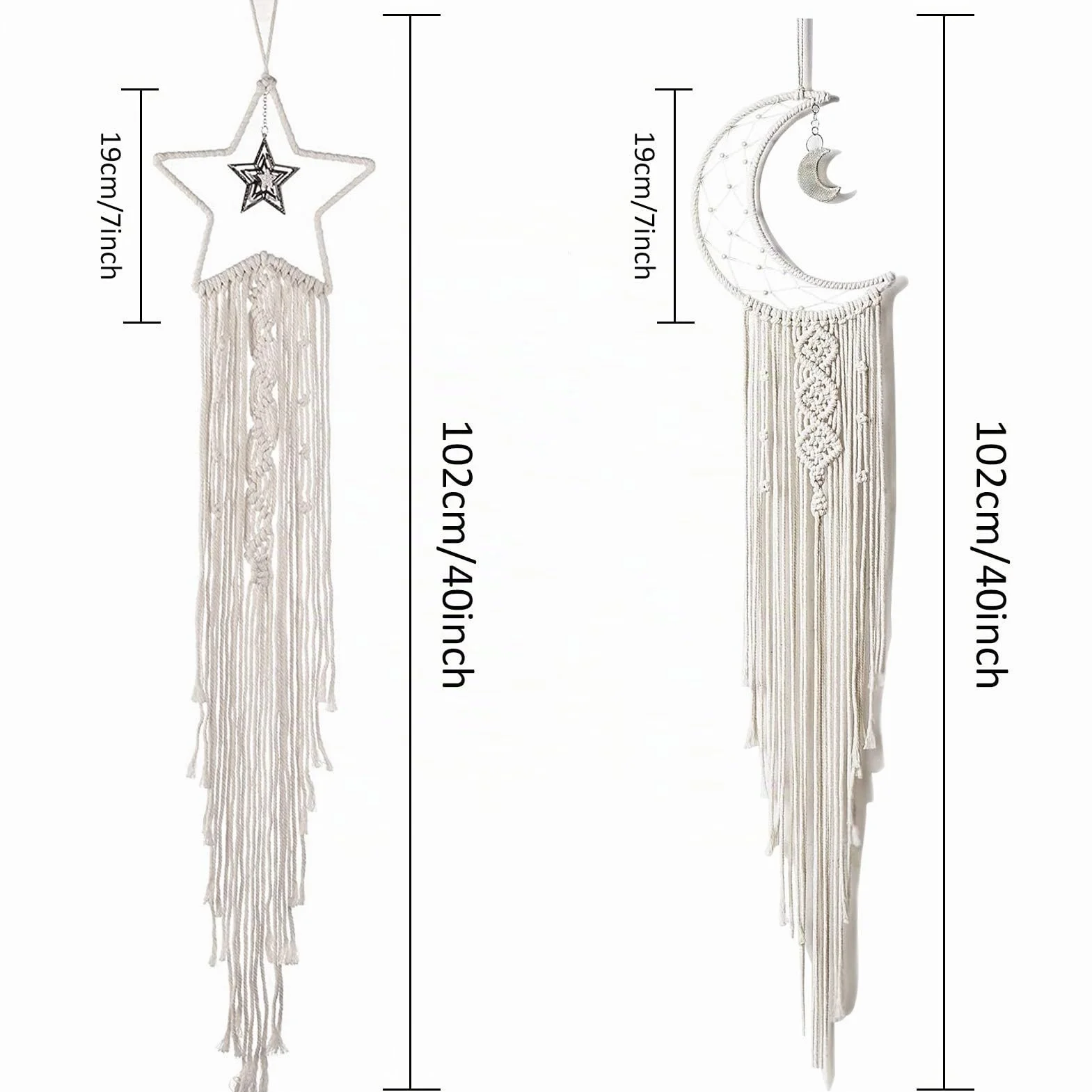 Tarklanda 2 Stück Makramee Traumfänger Makramee Wandbehang Mond Stern Traumfänger Mädchen Dreamcatcher Handgemachte Boho Traumfänger Schlafzimmer Dekoration für Home Decor Kinder Geschenke
