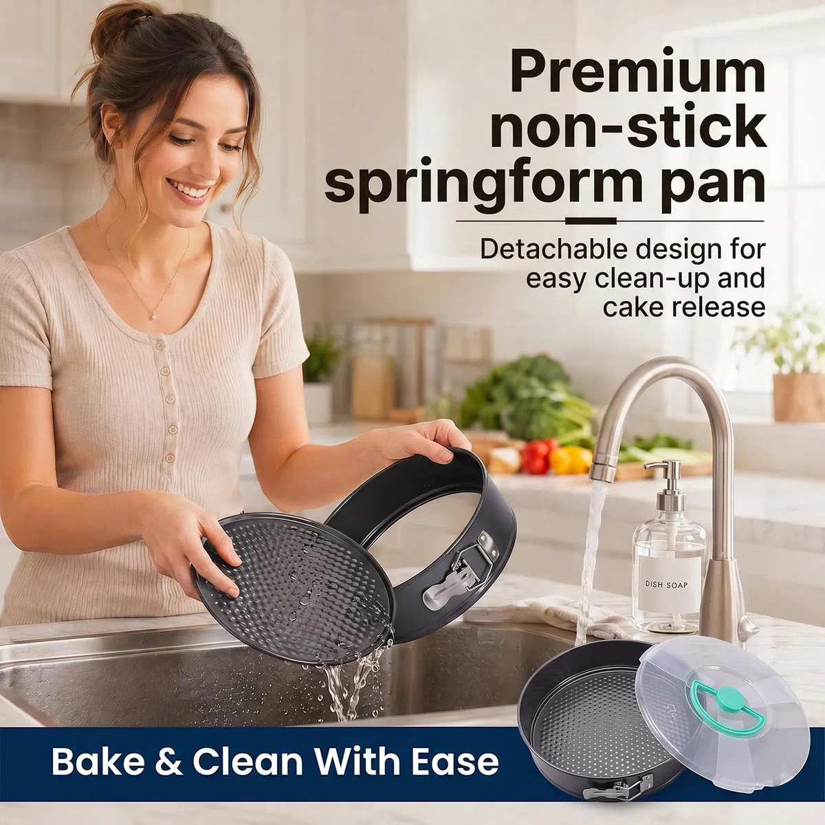 CEWROM Backform Rund aus Karbonstahl mit Granitbeschichtung 28 cm mit Deckel - Antihaft Kuchenform für Käsekuchen Biskuit Dessert Auslaufschutz, Kuchenform & Backform für perfekte Backergebnisse
