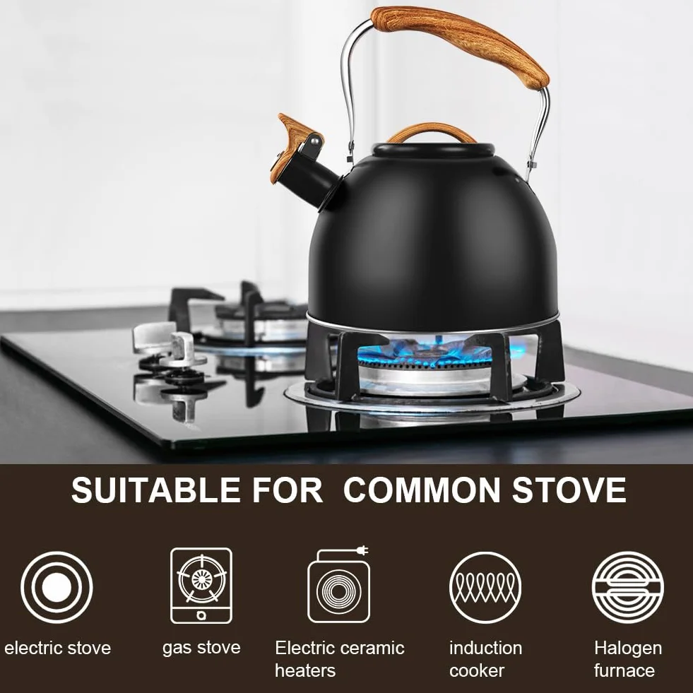 Flintronic Wasserkessel, 3L Edelstahl Pfeifkessel, Flötenkessel mit Holzmasergriff, Teekessel für alle Kochplatten, Wasserkocher Teekocher für Tee & Kaffee