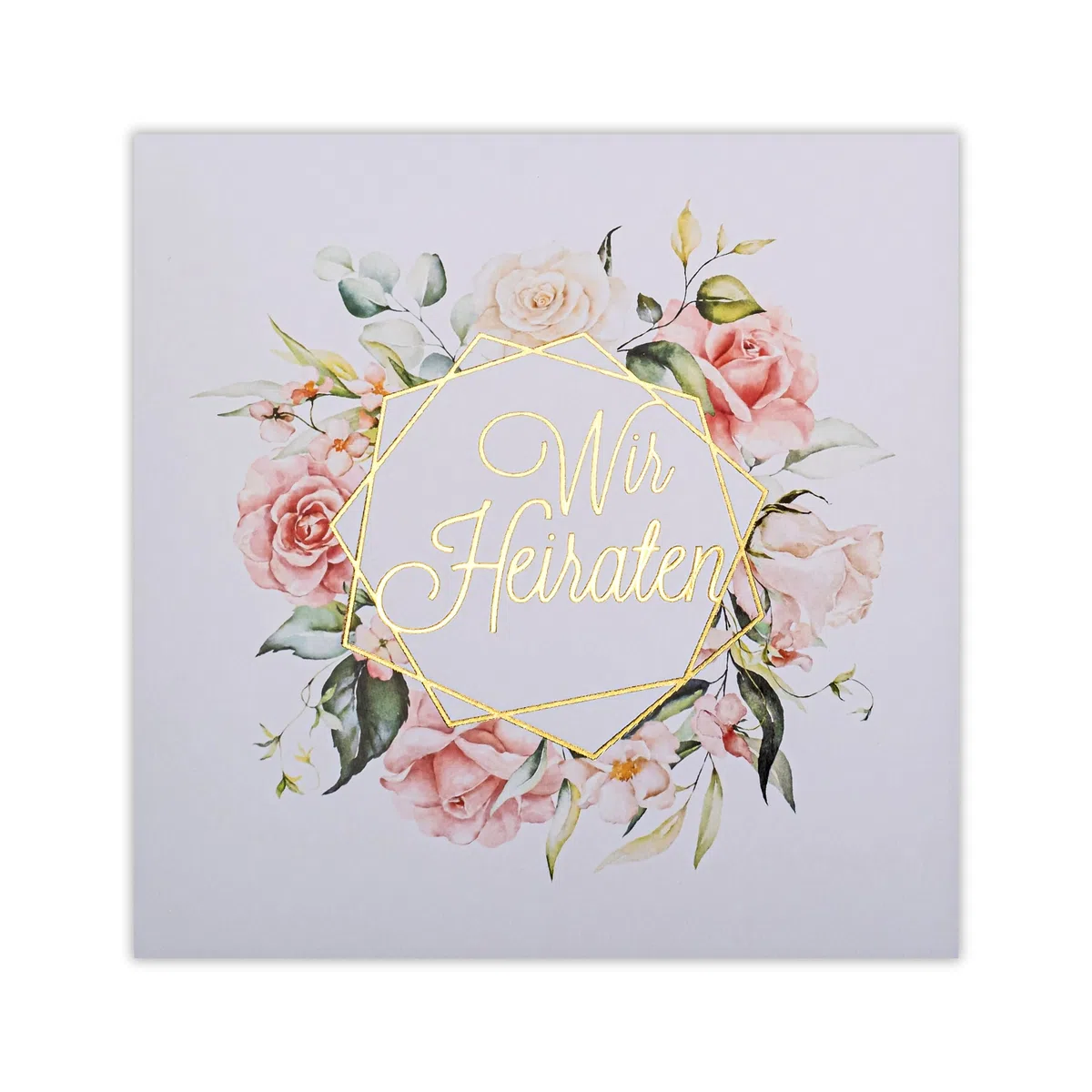 HOCHZEITSEINLADUNGEN SATZ 20 St. 135x135mm MIT BEDRUCKBAREN EINLAGEN UND UMSCHLÄGEN FÜR HOCHZEIT – VERGOLDETES MUSTER