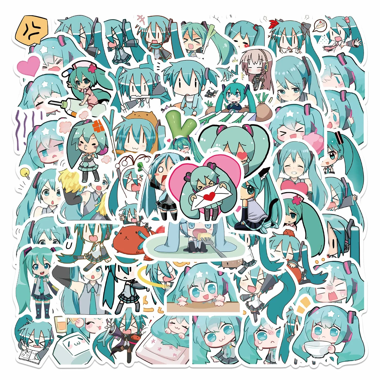 65 Stück Hatsune Miku Aufkleber Niedliche Vinyl Sticker für Wasserflaschen, Tumbler, Gepäck, Skateboard, Stoßstange, Sammelalbum, Becher, Aufkleber, Geschenk für Kinder, Teenager, Erwachsene