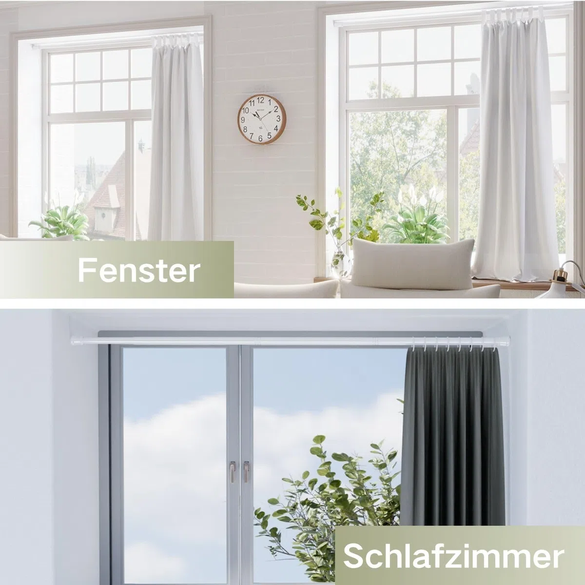 Venwemong Vorhangstange ohne Bohren Verstellbare Teleskopstange Gardinenstange belastbare Klemmstange zum Ausziehen durch Drehen Verstellbar, für ihre Gardinen, Trennwand und Balkon Weiß 85-160 cm