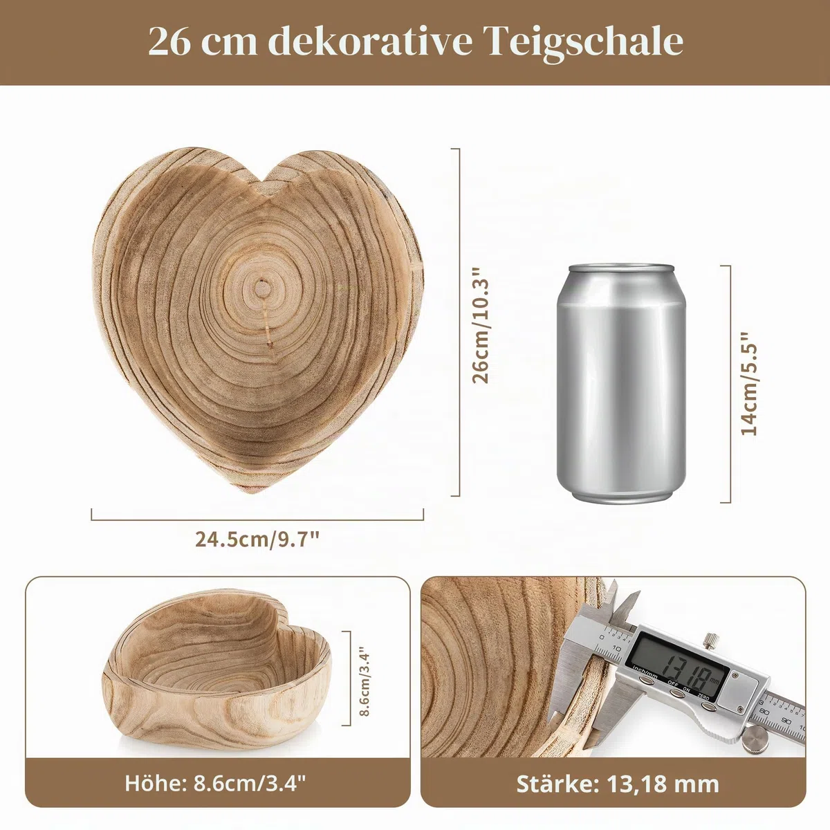 Hanobe Dekoschale Holzschale Deko Schale: Herz Schlüssel Schale Schlüsselschale Holz Tischdeko Herzform Groß Vintage Dekoschalen Gross Holzschalen Herbst Tisch Dekoration, 24cm
