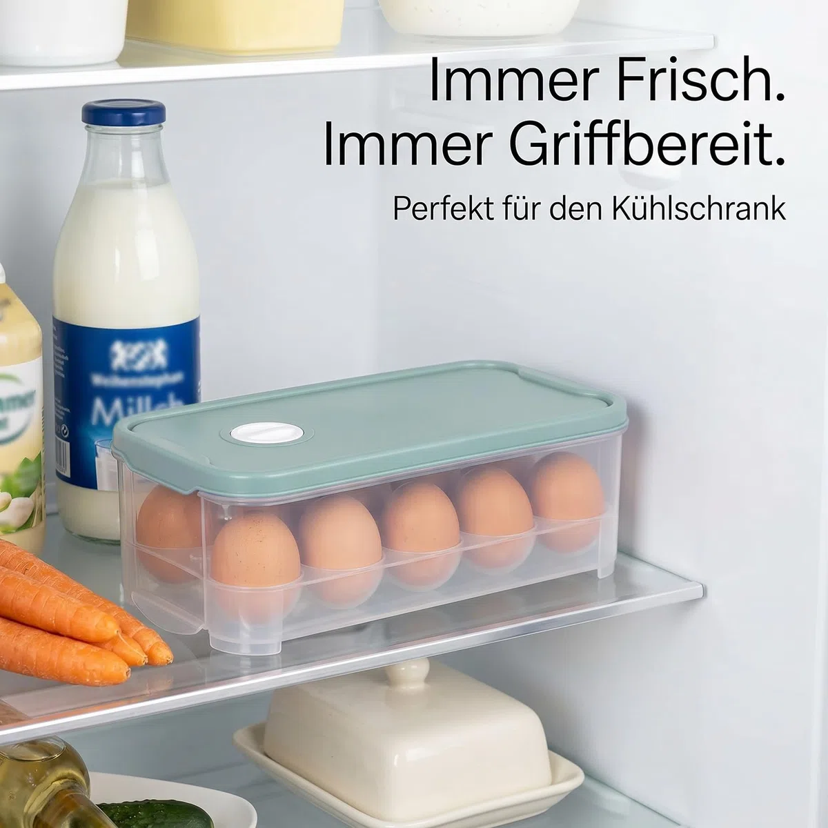 4 Stück Eier Aufbewahrung Kühlschrank, Eierbox aus Kunststoff für 10 Eier, Eierbehälter mit Deckel, Eierschachtel Transportbox für Küche, Blau, Grün