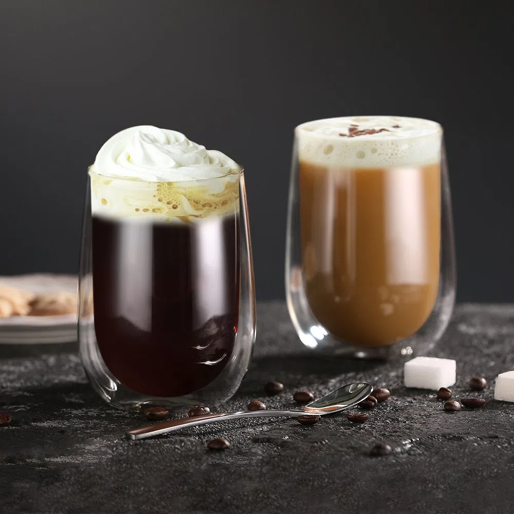 glastal 350ml Doppelwandige Latte Macchiato Gläser Kaffeegläser 2er Set | Borosilikatglas, Doppelwandige Kaffeetassen, Geeignet für Cappuccino Latte Macchiato Tee EIS Milch Bier Saft Eistee