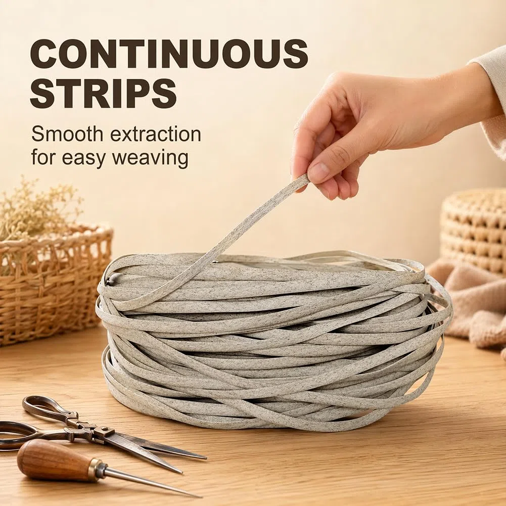 CEWROM 65m Kunststoff Gewebtes Rattan, Flach PE-Rattan, Langlebiges Korbgeflecht Reparaturmaterial, Webwerkzeug für Gartenmöbel, Terrassenmöbel, Bank, Stuhl, Tisch und Tischkorb (Leinen)