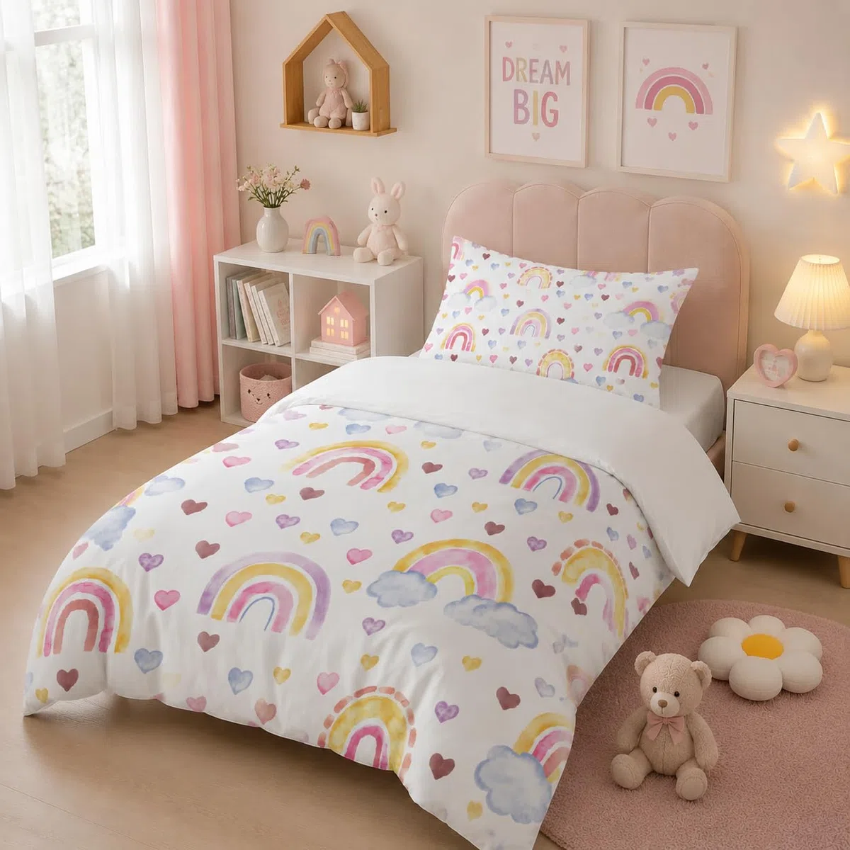 Regenbogen Bettwäsche 100x135 für Mädchen Kinder, Weich Mikrofaser Bettbezug Atmungsaktiv Kinderbettwäsche 100x135 mit Reißverschluss+40x60 Kissenbezüge