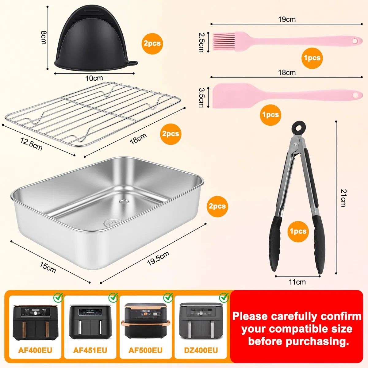 Airfryer Zubehör Set für Ninja Dual Zone & FlexDrawer – 8-tlg. Heißluftfritteuse Zubehör für AF500EU AF400EU AF451EU DZ400EU, mit Backform, Rost, Bürste & Schaber, Spülmaschinenfest, Wiederverwendbar