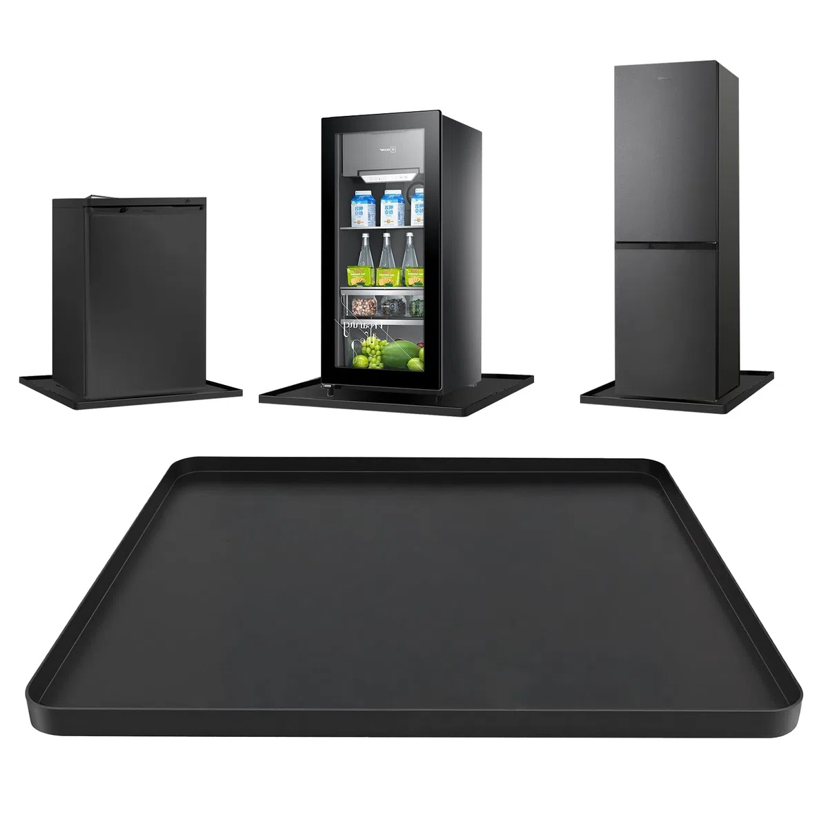 KüHlschrank Matten, 50x50x1.5cm Silikon KüHlschrankmatten Mit ErhöHtem Rand Leck-Proof Washer Drip Tablett Waschmaschinen Unterlage FüR Teppich Boden Schutz, Schwarz