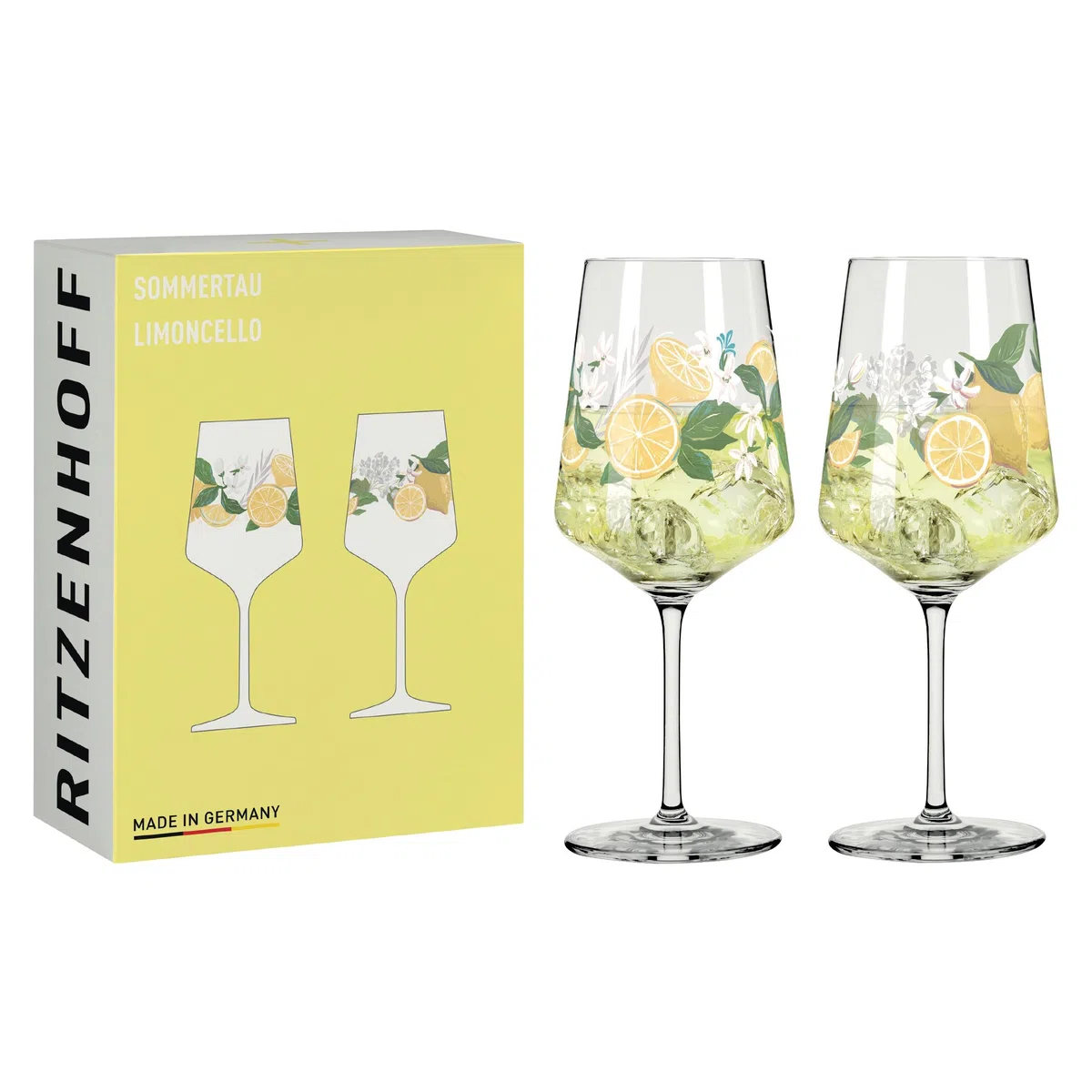 RITZENHOFF 6041006 Limoncello-Glas 500 ml - 2er-Set - Serie Sommertau - 2 Stück für Aperitif, Zitronen-Motiv bunt- Made in Germany