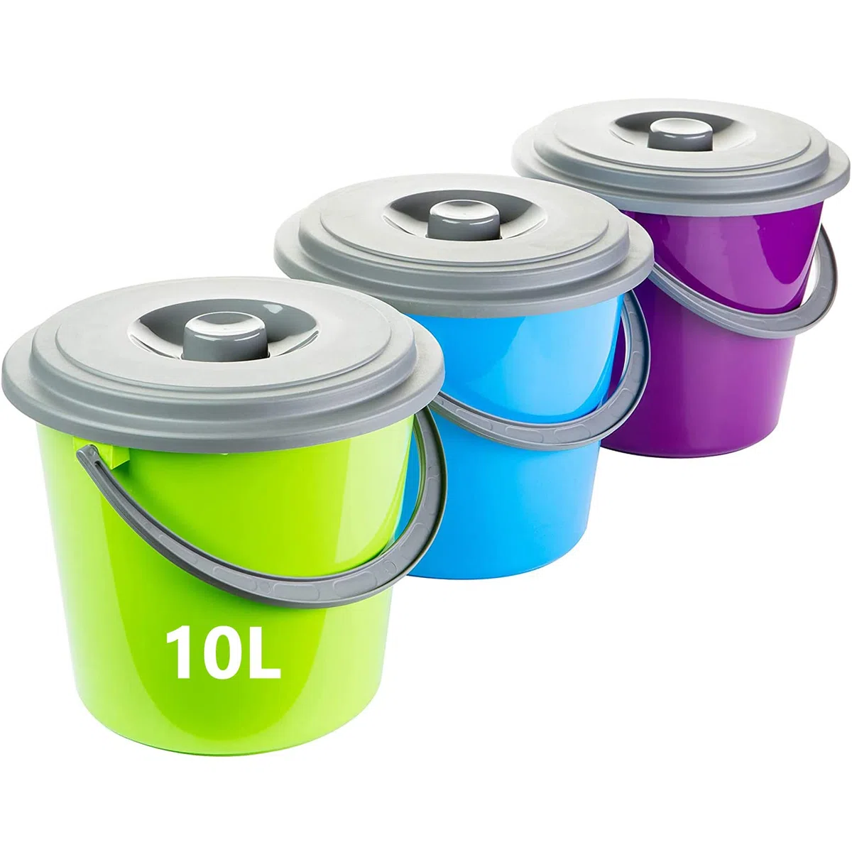 Eimer mit Deckel 10l 3er Set, Kübel mit Deckel Putzeimer 10l Kunststoff, Lebensmittelecht, Stapelbar, Made in EU