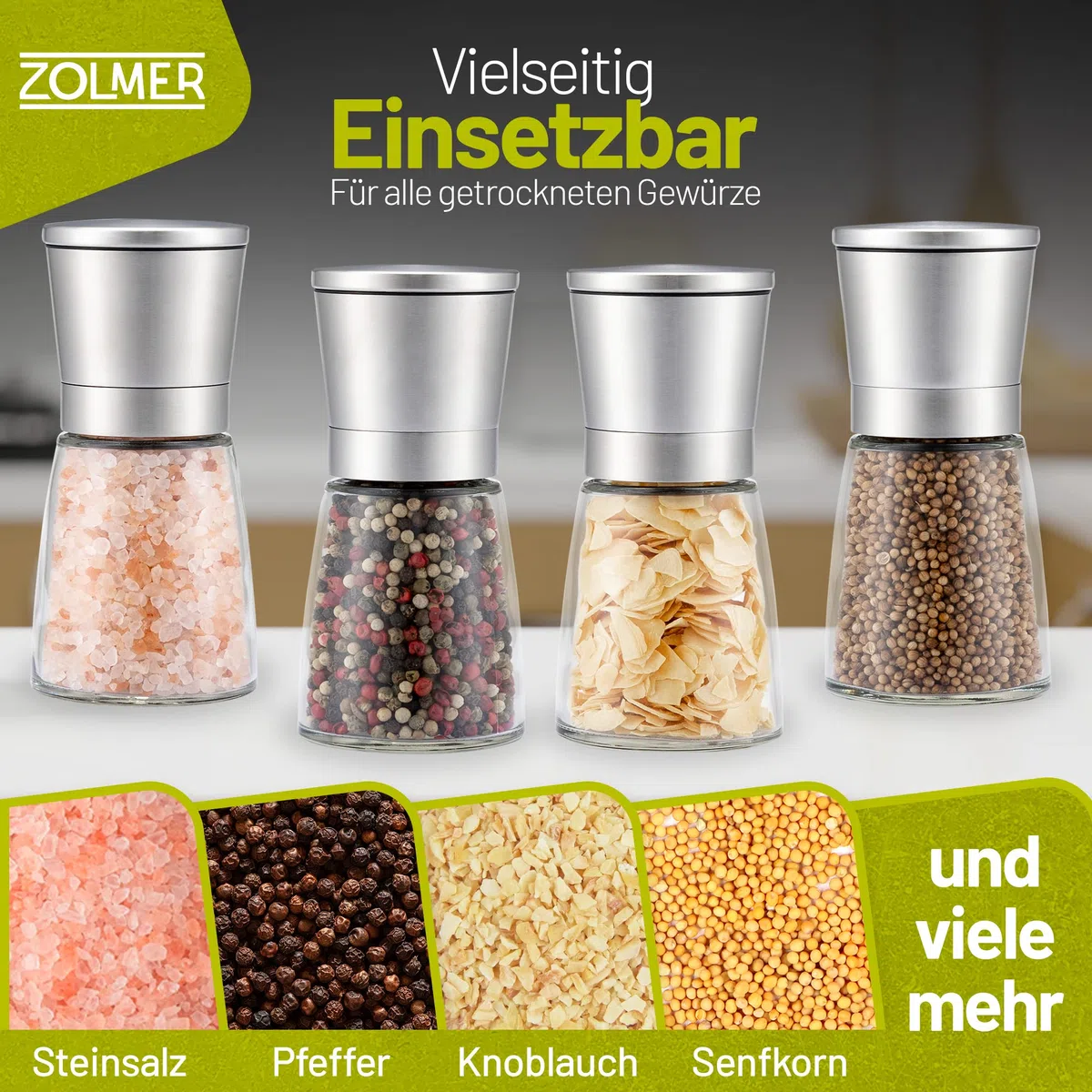 Salz und Pfeffermühle Set 2 Stück – Gewürzmühle Edelstahl, Einstellbares Keramikmahlwerk, 2-teilig, Spülmaschinengeeignet