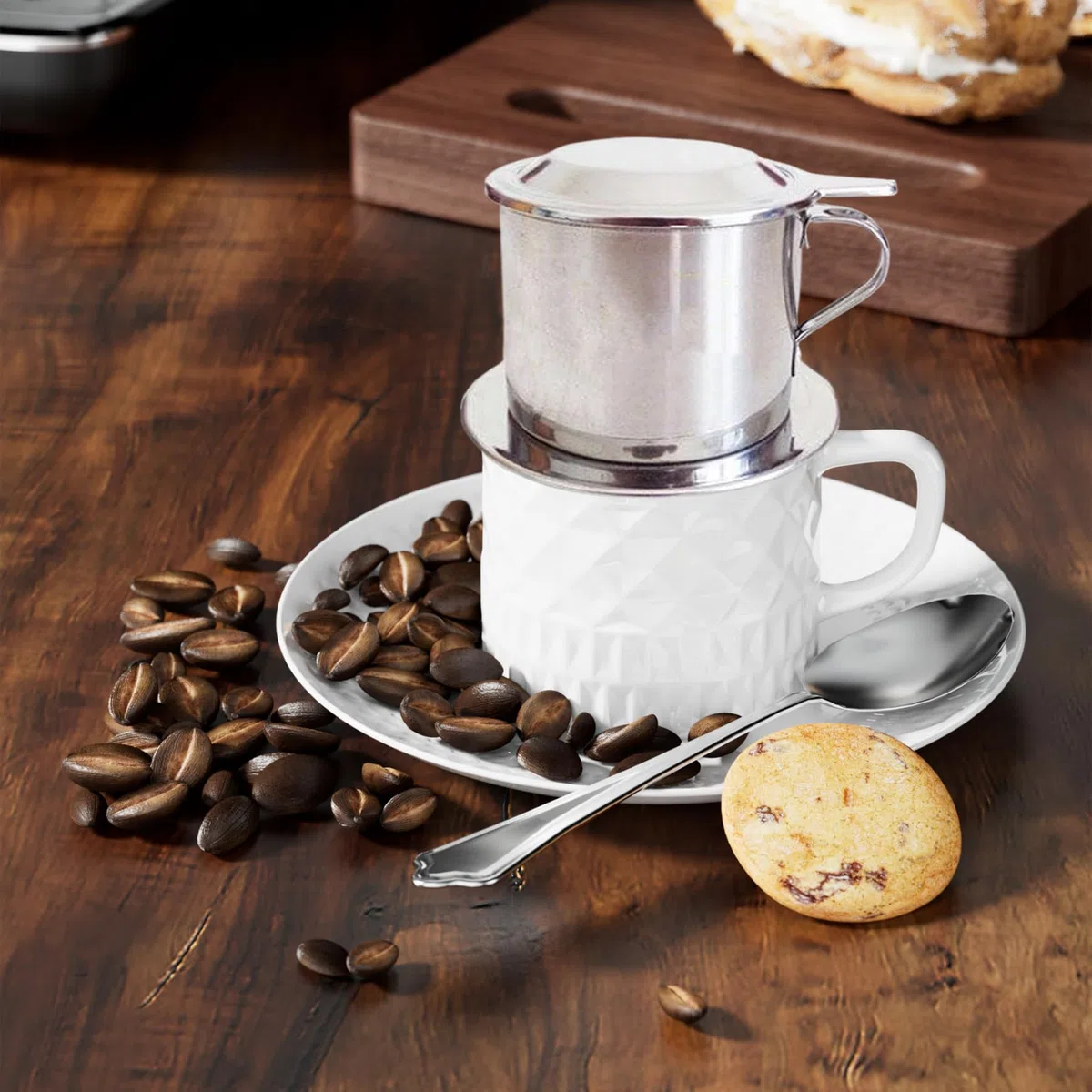 Vietnamesischer Kaffee -Tropfer, 2 Sets Edelstahl -Kaffee -Tropf -Set mit Deckel, Tablett und Filter, langsamer Tropfkaffeemaschine, Vietnamesische Kaffeemaschine für Home Office
