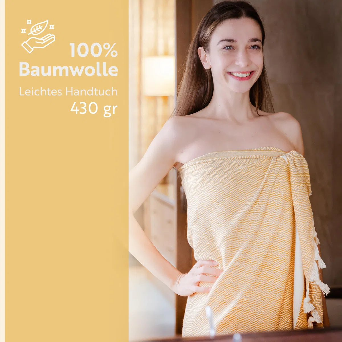 2er Pack - Hamamtuch groß 100x180 aus 100% Baumwolle – Strandtuch, Saunatuch, Badetuch, Saunahandtuch - Saugstark & leicht - Saunatuch Damen & Herren für Strand, Sauna, Bad - Gold