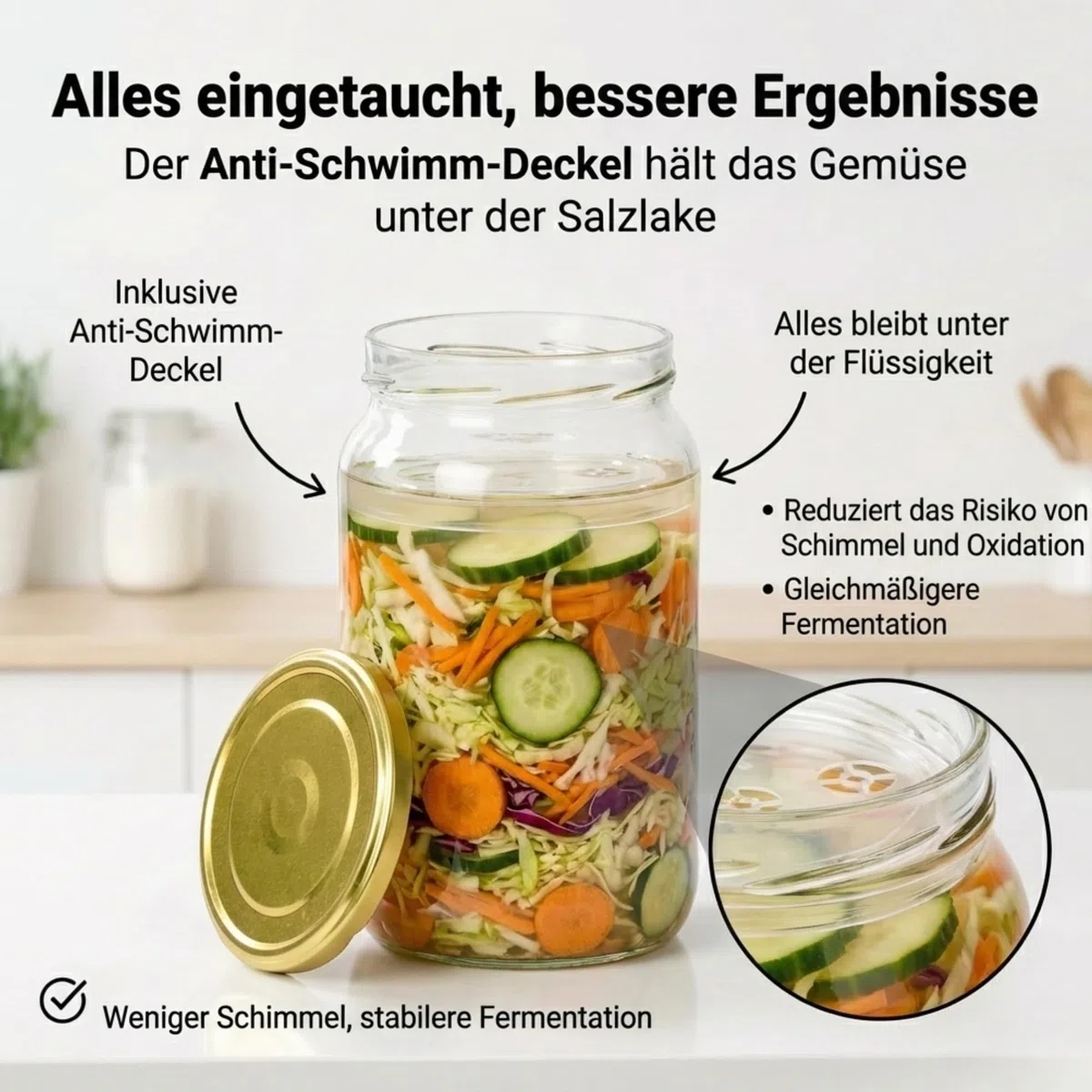 myFERMENTS Kimchi Behälter – 2L großes Fermentierglas für Kombucha, Kimchi, Kefir – Einmachgläser mit Schraubdeckel, weite Öffnung zum Einlegen, Fermentieren – Luftdichte Deckel – 2er Set