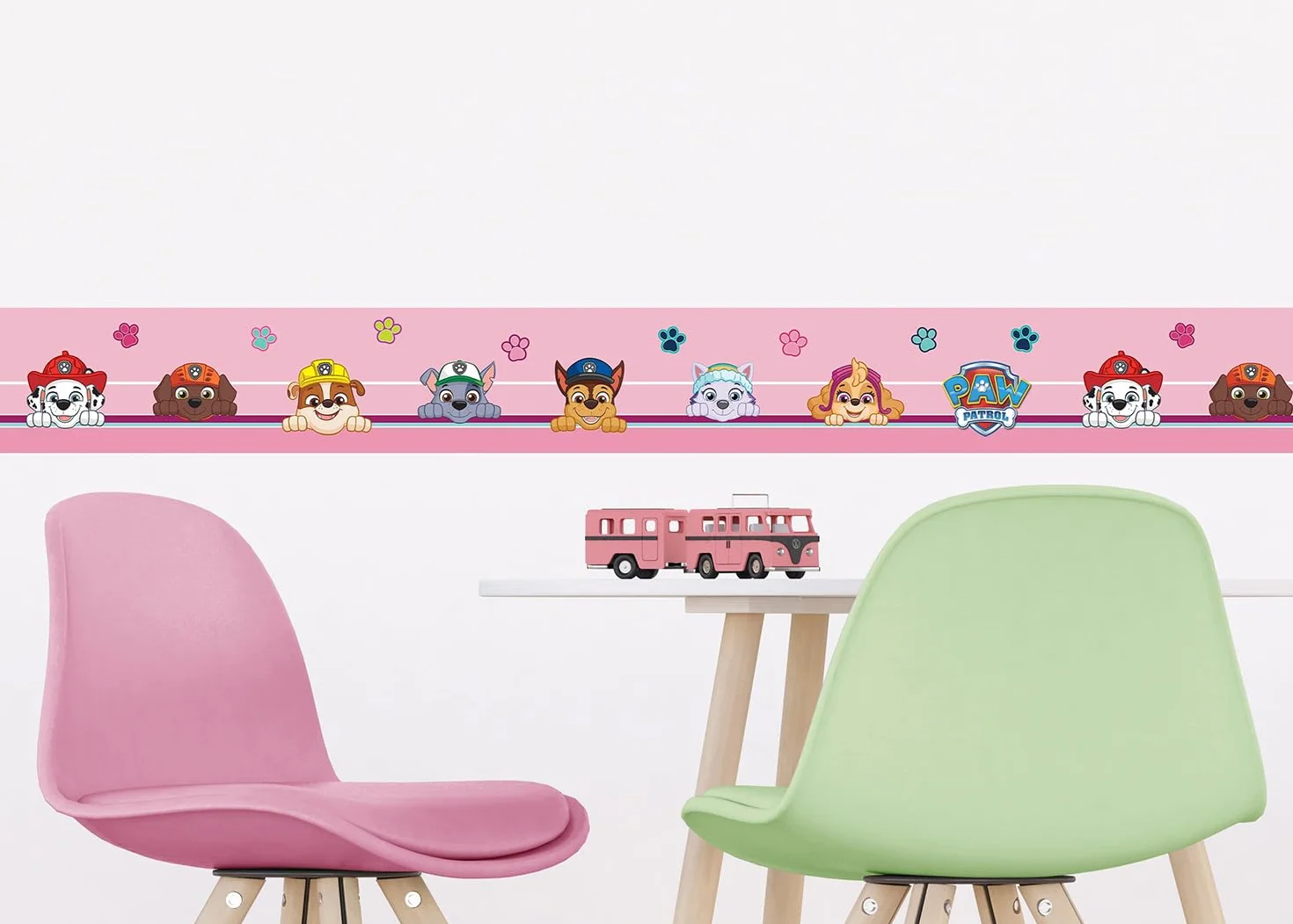 AG Design Selbstklebende Bordüre Paw Patrol Sei Glücklich, AWBD 8006 | Wasserfest Kinderzimmer Wand Dekoration | Wandbordüre für Mädchen und Junge | Folie, Mehrfarbig | Breite 500 cm x Höhe 13.8 cm