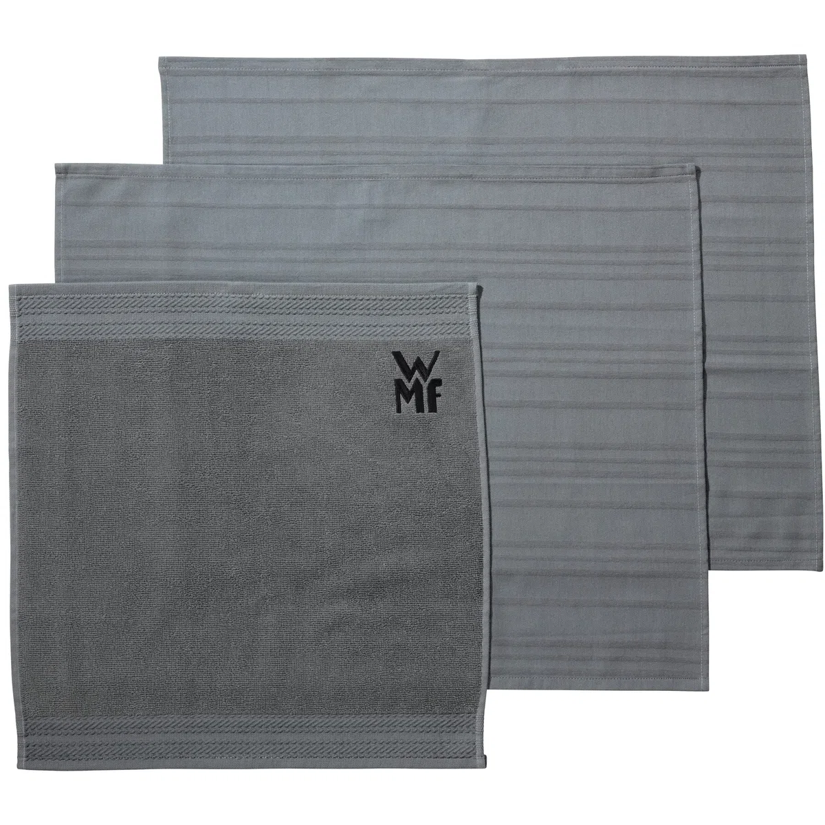 WMF Küchenhandtuch-Set 3-teilig, Baumwolle Küchentücher, 2 Geschirrtücher, 1 Handtuch, Geschirrhandtuch, geprüft auf Schadstoffe, fusselfrei, besonders weich, Logo