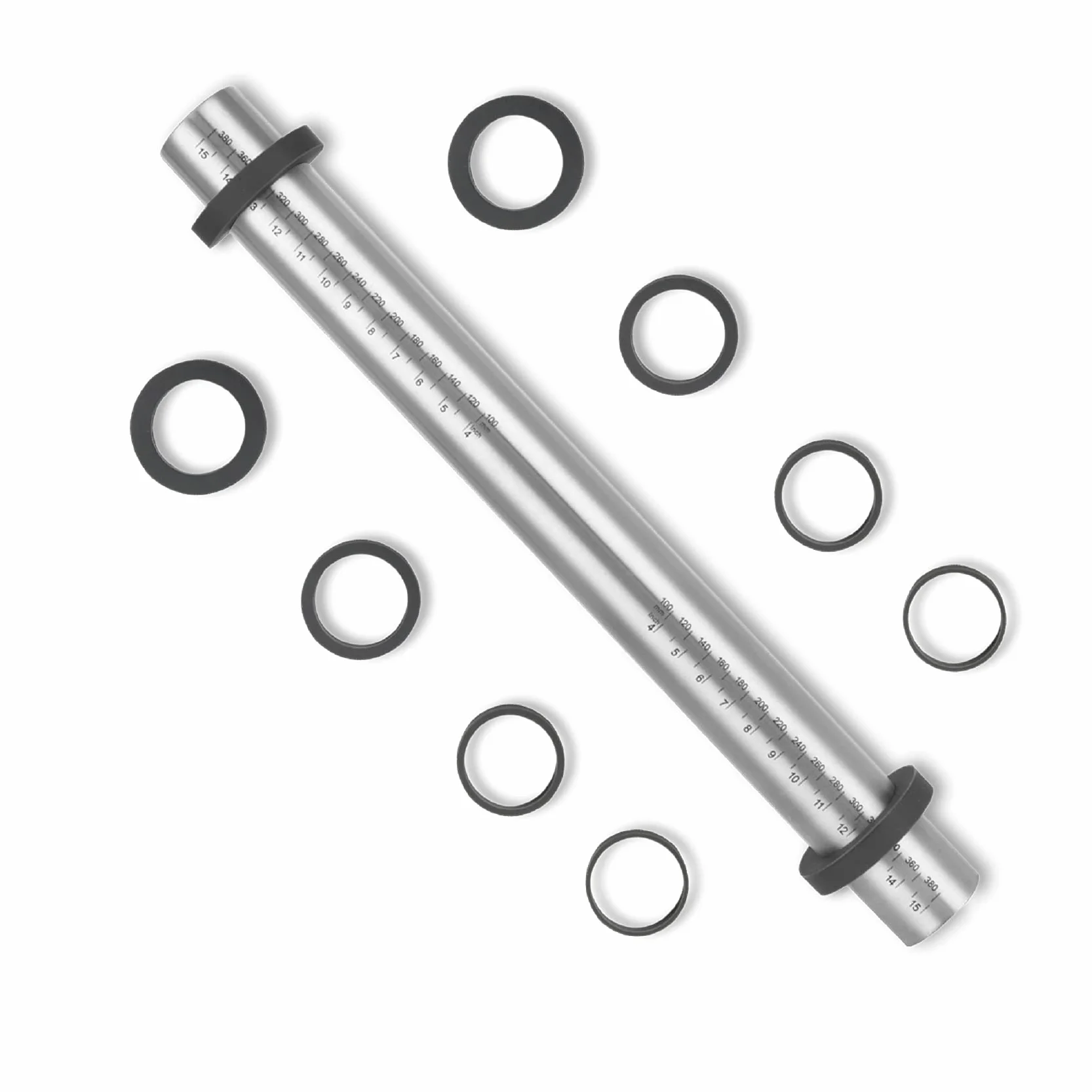SUPER KITCHEN Nudelholz Einstellbares Edelstahl Teigroller, Antihaft Metall Nudelhölzer Fondant Teigrolle mit abnehmbare Ringe in 5 Größen, Backzubehör Rolling Pin für Pizza, Cookie, Gebäck Teig, 40cm