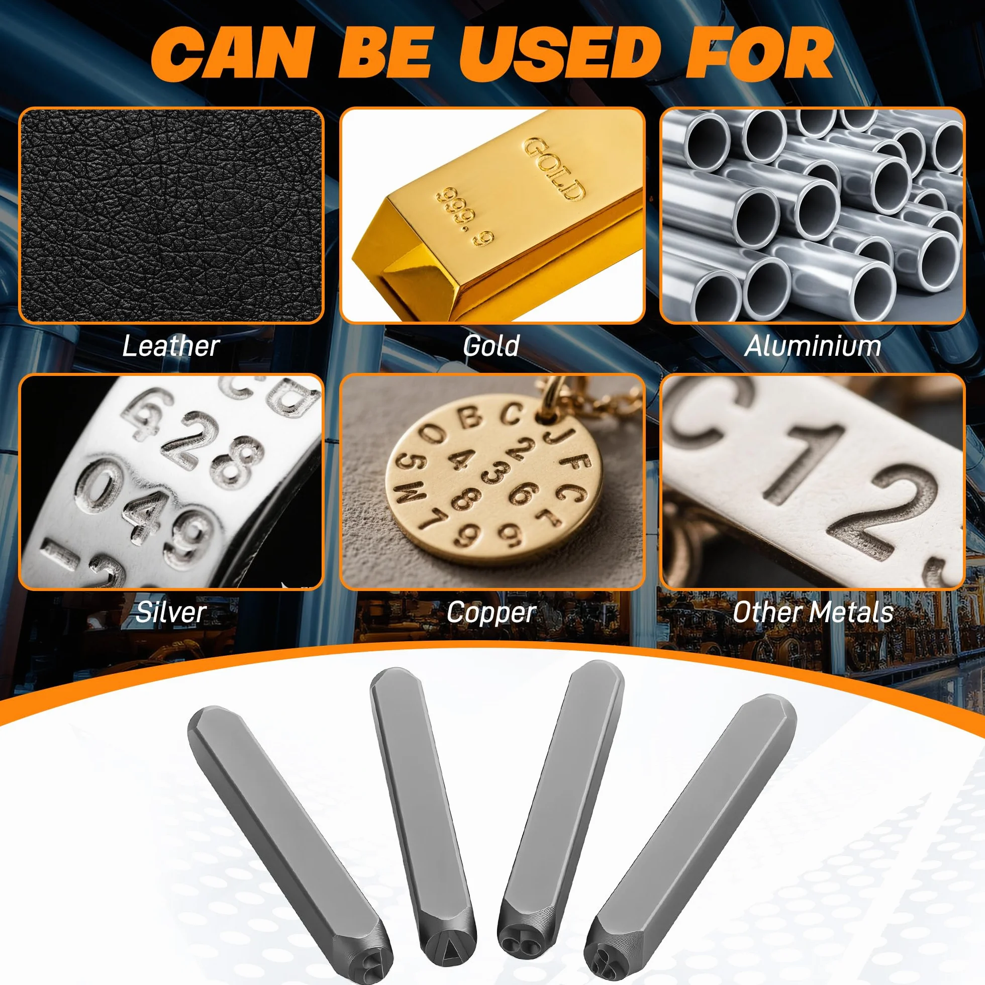 Starvortex 36 Stück Schlagzahlen 6mm, Langlebig Kohlenstoffstahl Schlagbuchstaben, Zahlen und Symbole Metallstempel (A-Z, 0-9, &)，Metallbuchstaben Prägestempel für Holz Kunststoff Leder