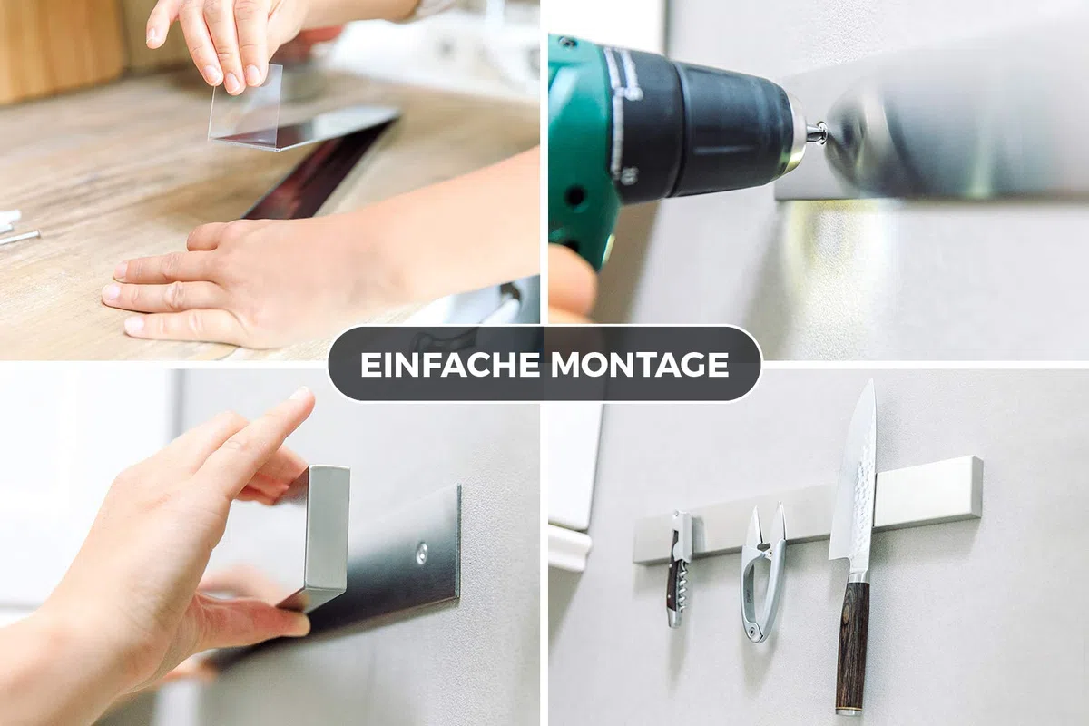 Chefarone Magnetleiste Messer - Für mehr Platz auf Ihrer Arbeitsfläche - 40 cm Messerleiste magnetisch - Extra starker Magnet Messerhalter aus Edelstahl - Silber