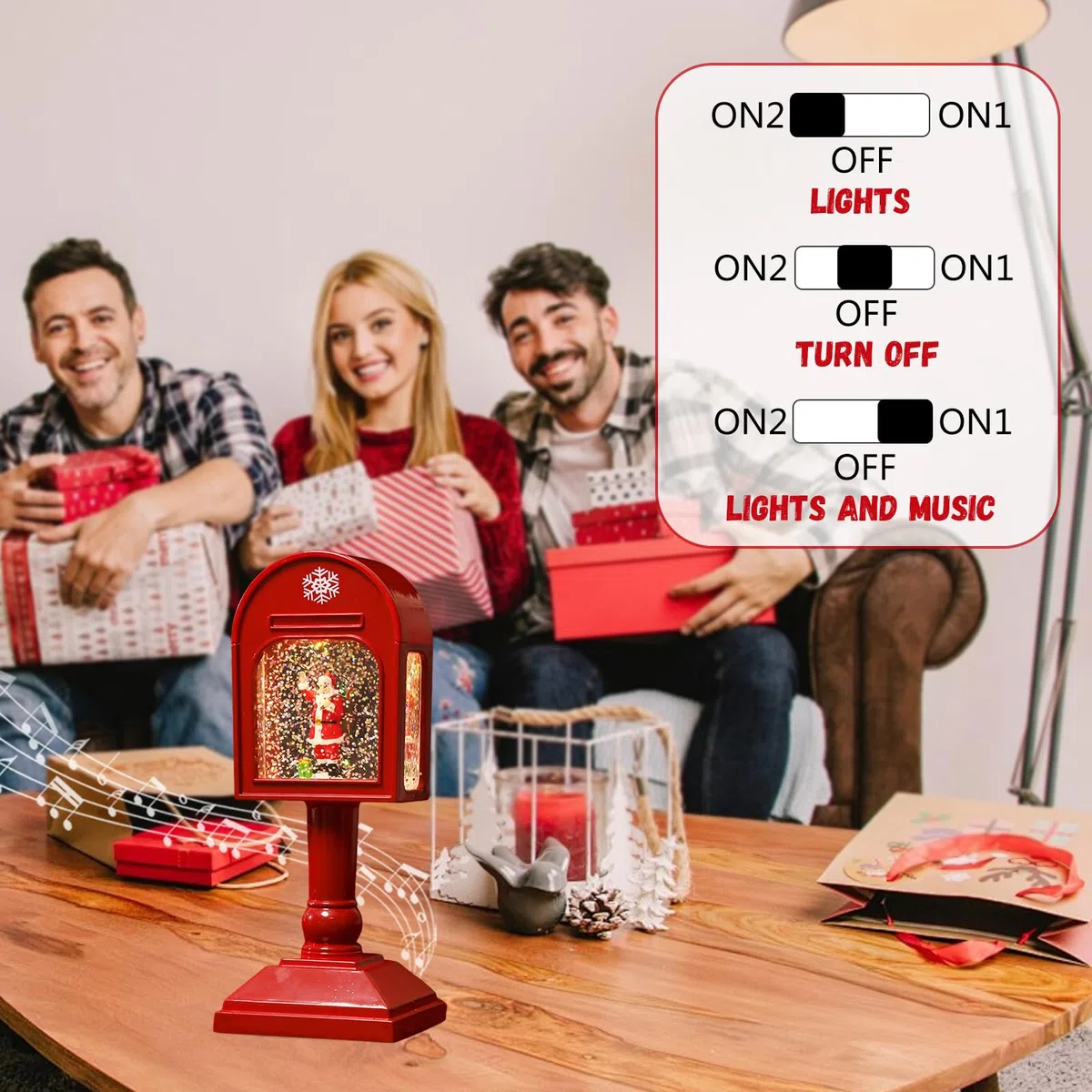 Weihnachtsdeko Laterne, Weihnachts Schneekugel Laterne mit Musik, Weihnachtslaterne, LED Weihnachts Schneekugel Laterne mit Musik und Licht, Weihnachtsfeierdeko Vintage Innen Beleuchtet (Rot)