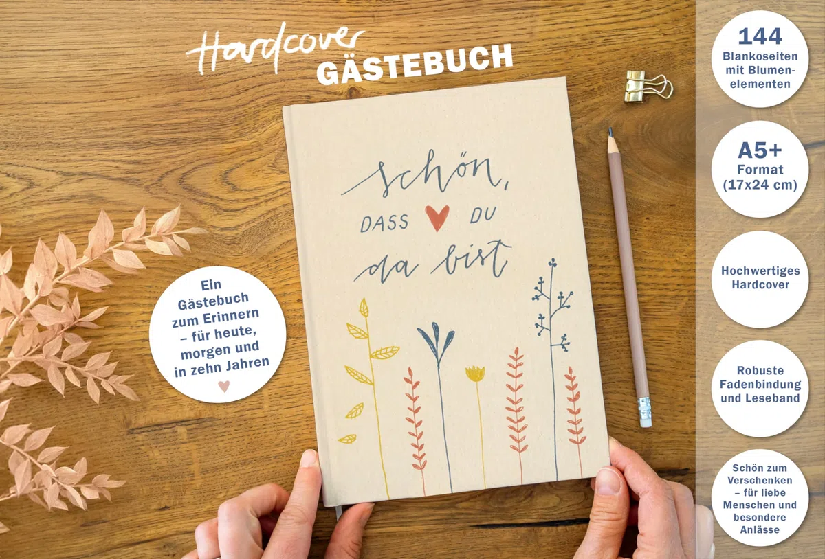 Eine der Guten Gästebuch für Hochzeit, Geburtstag, Taufe, Hochzeitsgästebuch Creme, 144 Seiten dickes FSC Papier, umweltfreundlich, Premium Hardcover mit Fadenbindung, 17x24 cm