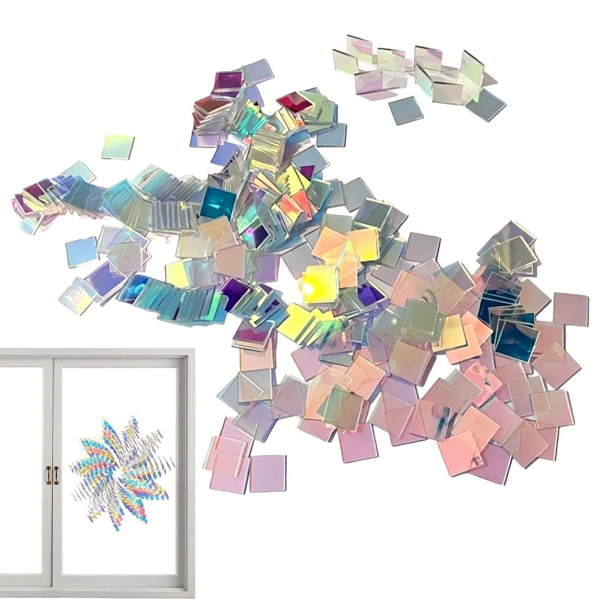 Holografische Mini-Regenbogen-Acrylquadrate, 100 Stück 3 x 3 cm Doppelseitige holografische Plexiglasfliesen für DIY-Kunsthandwerk, Kunstdekoration, Licht- und Schattenkunstwerke