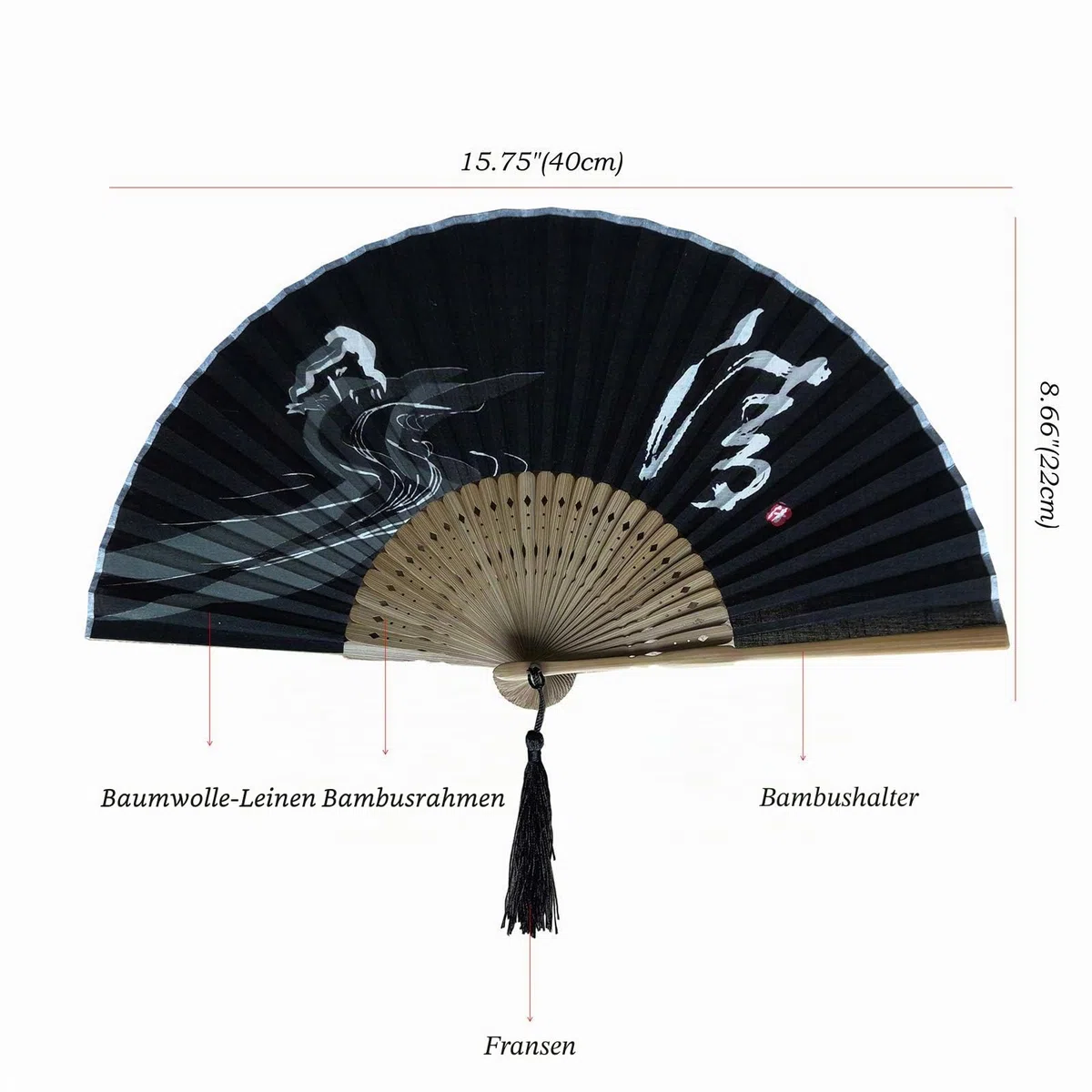 Chinesisches Schriftzeichen Handfächer aus schwarzer mit Geschenktüte ，Bambus-Fächer, Hochzeitsgeschenk 22 * 40cm